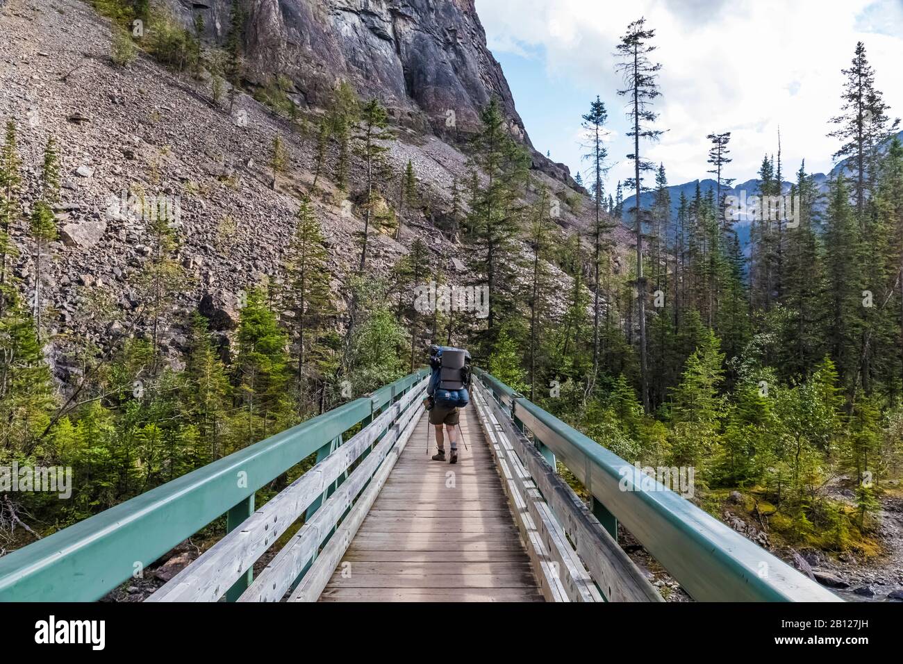 Passerelle le long du sentier du lac Berg dans le parc provincial du Mont Robson (Colombie-Britannique), Canada [pas de version de modèle; disponible pour licence éditoriale seulement] Banque D'Images