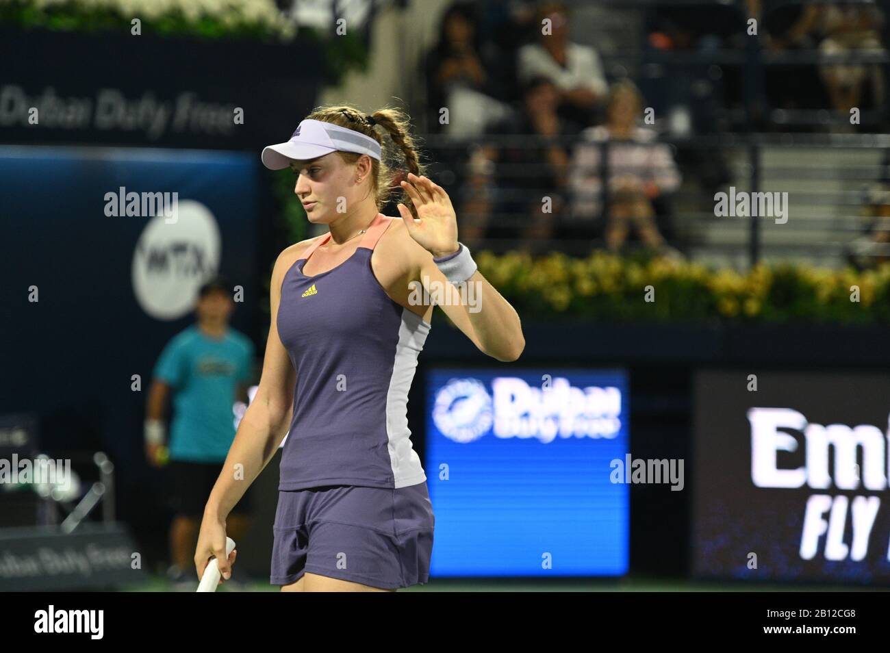 Dubaï, Émirats arabes Unis. 22 février 2020. Action de la finale féminine des Championnats de tennis sans obligation de Dubaï 2020. L'ancien champion Simona Halep de Roumanie affronte Elena Rybakina du Kazakhstan Banque D'Images
