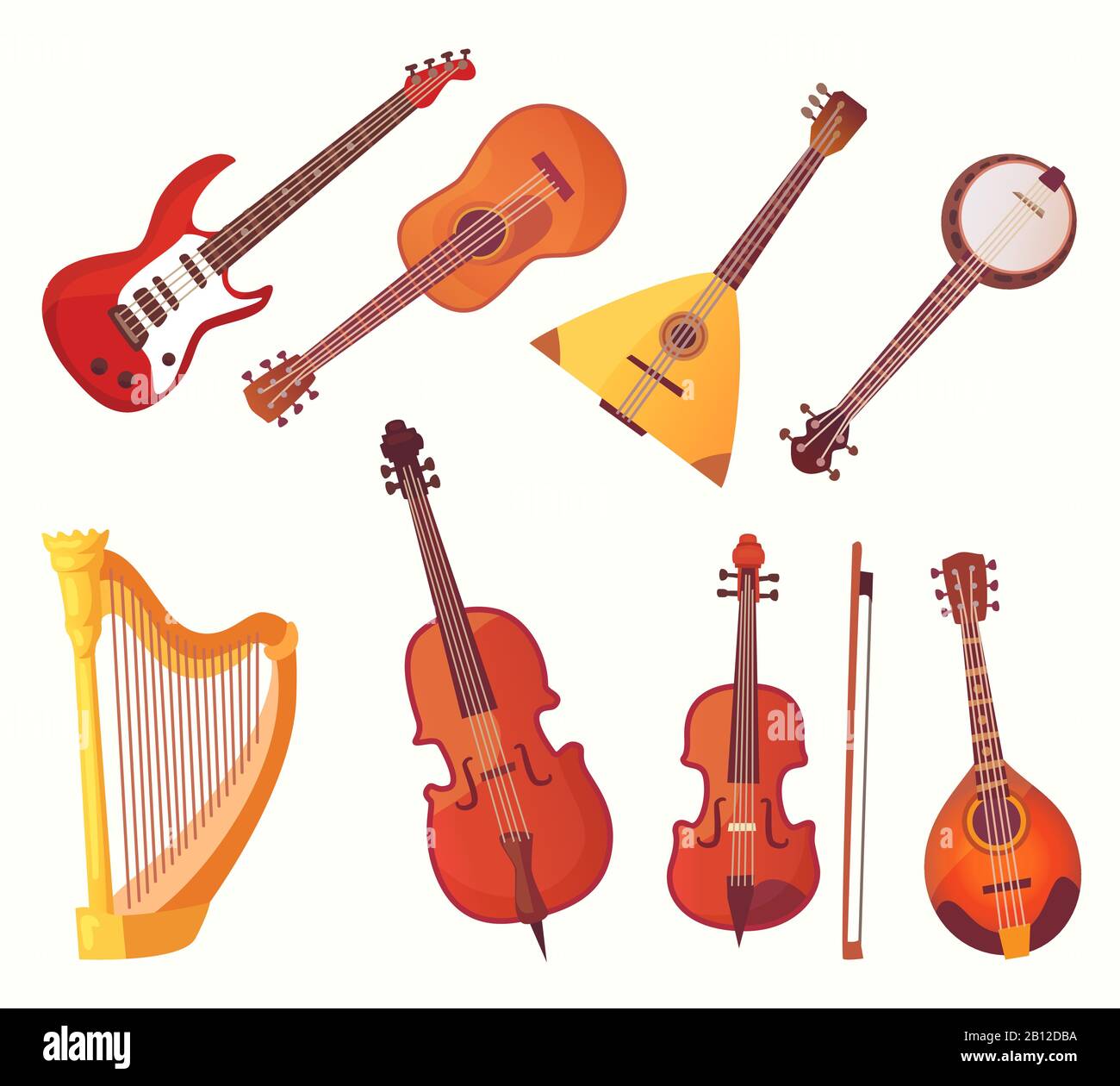 Instruments de musique de dessin animé. Collection de vecteurs d'instruments de musique de guitares Illustration de Vecteur