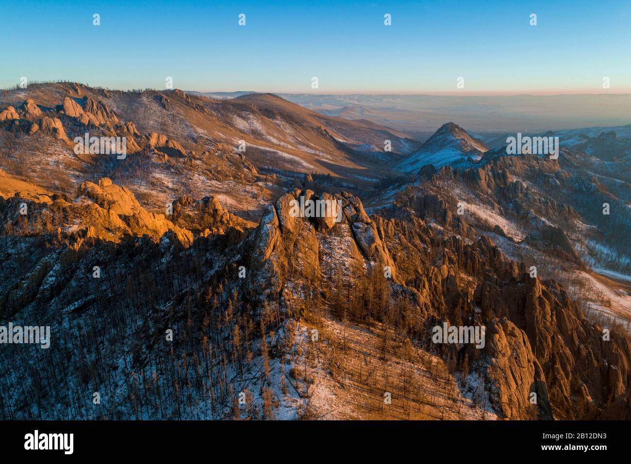 Coucher du soleil en Suisse, mongole, Parc National de Gorkhi-Terelj en Mongolie Banque D'Images