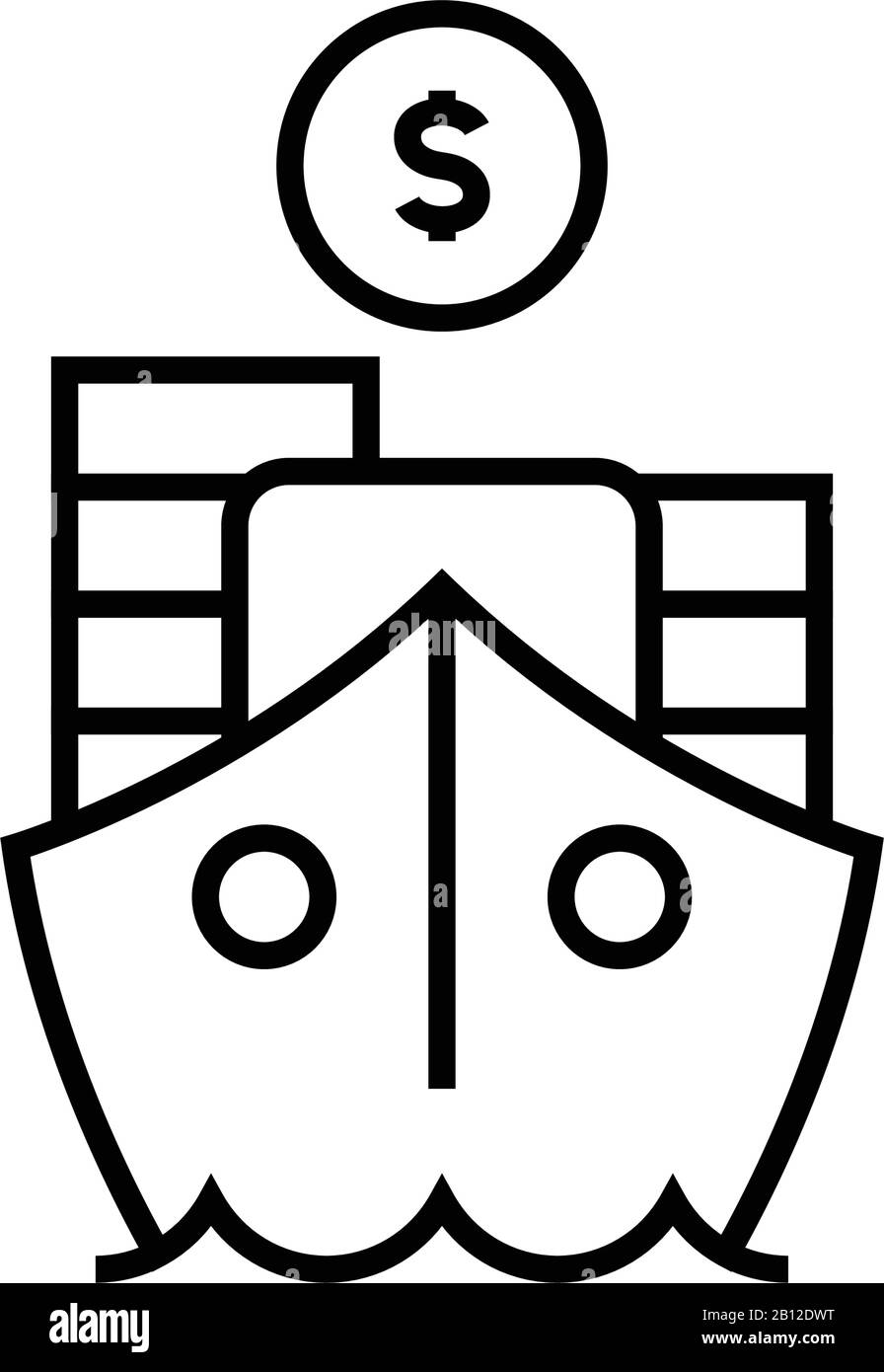 Icône de ligne de navire de chargement, panneau concept, illustration vectorielle, symbole linéaire. Illustration de Vecteur