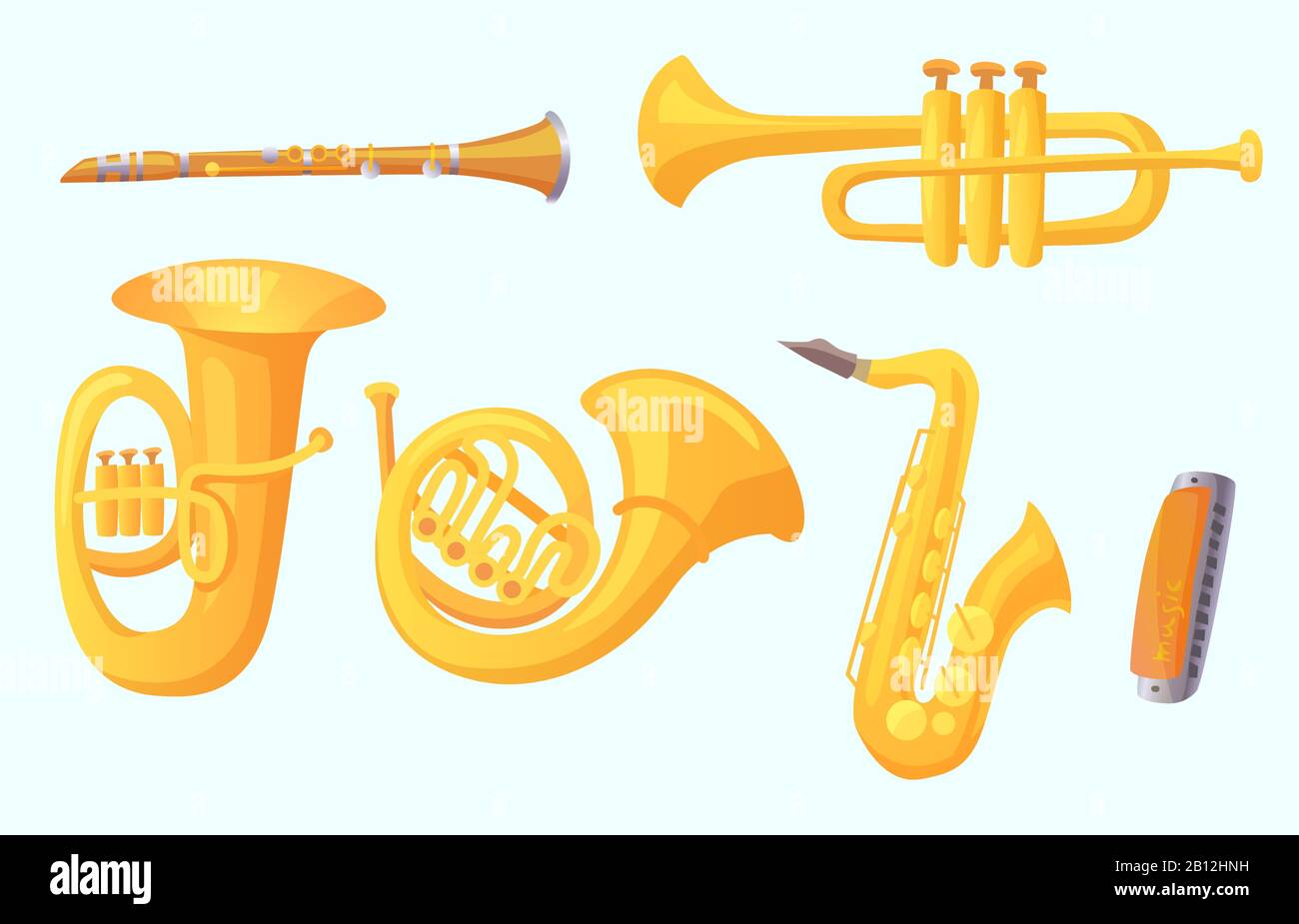 Trompette de dessin animé. Vents instruments de musique. Collection de
