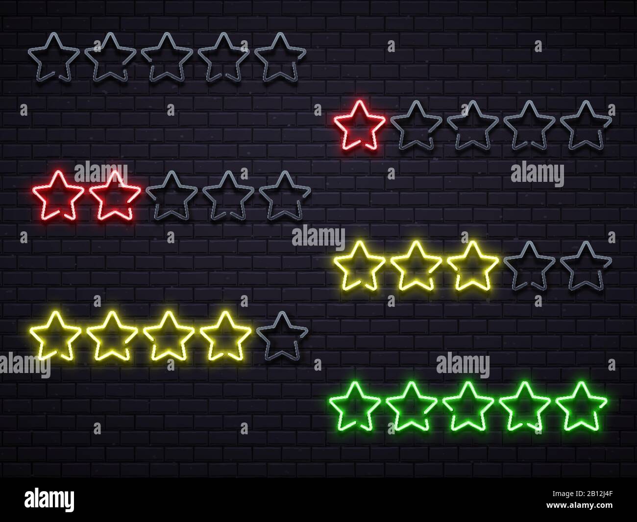 Cinq étoiles au néon. Illustration vectorielle de lampes en étoile illuminées d'or Illustration de Vecteur