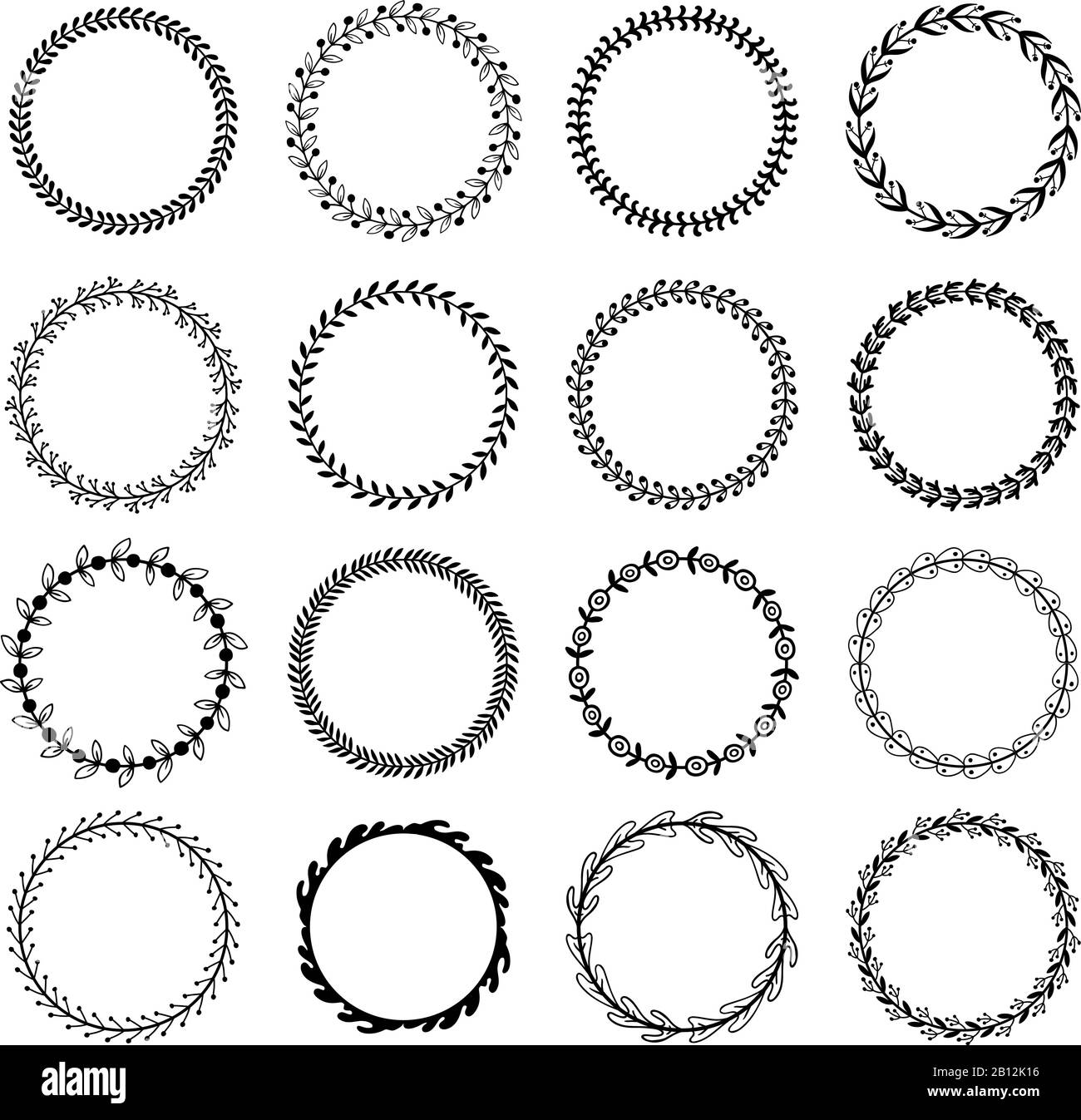 Entourez les cadres de lames. Feuilles fleuries cadre rond, fleurs ornement cercles et fleurs border entouré décor isolé vectoriel Illustration de Vecteur