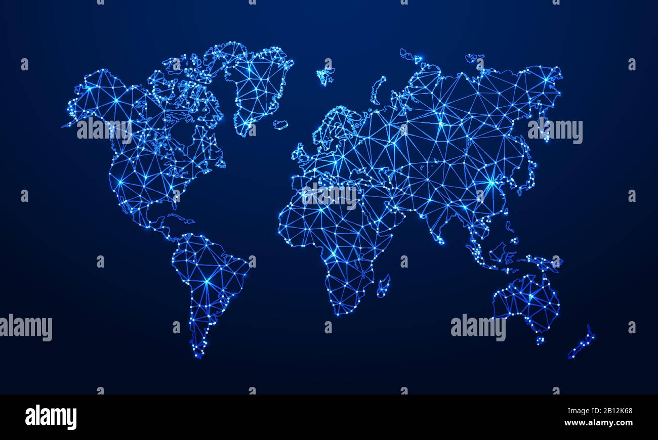Carte polygonale. Carte numérique du globe, polygones bleus cartes de terre et connexion Internet mondiale illustration du concept vectoriel de grille tridimensionnelle Illustration de Vecteur