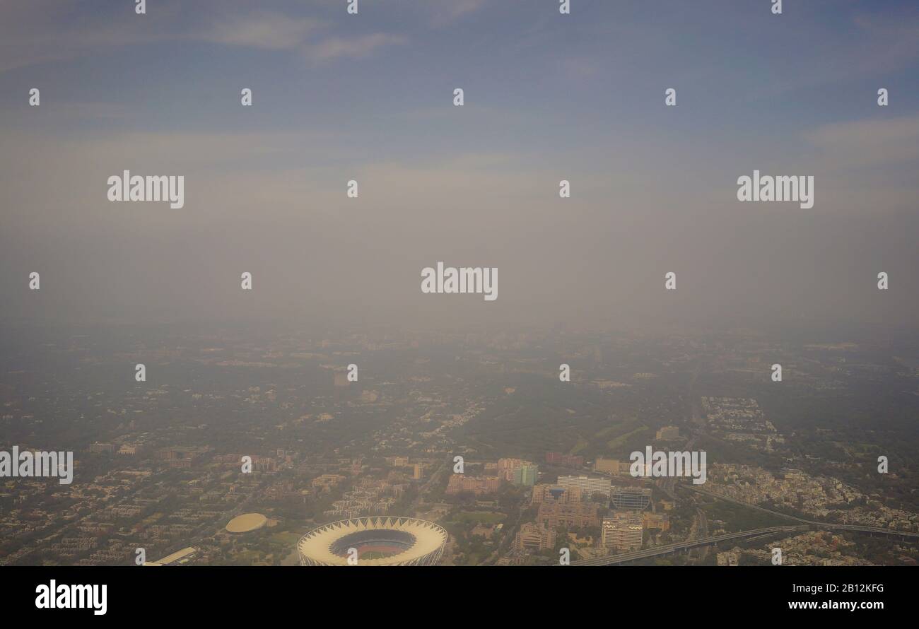 Pollution. Vue aérienne de New Delhi, Inde Banque D'Images