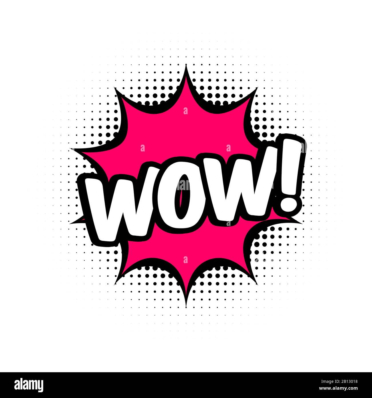 WOW message de style comique dans la bulle de discours rouge. Bulle pop art sur fond demi-ton. Fond blanc, texte de dessin animé. Autocollant WOW pour bannière, Web. Illustration de Vecteur