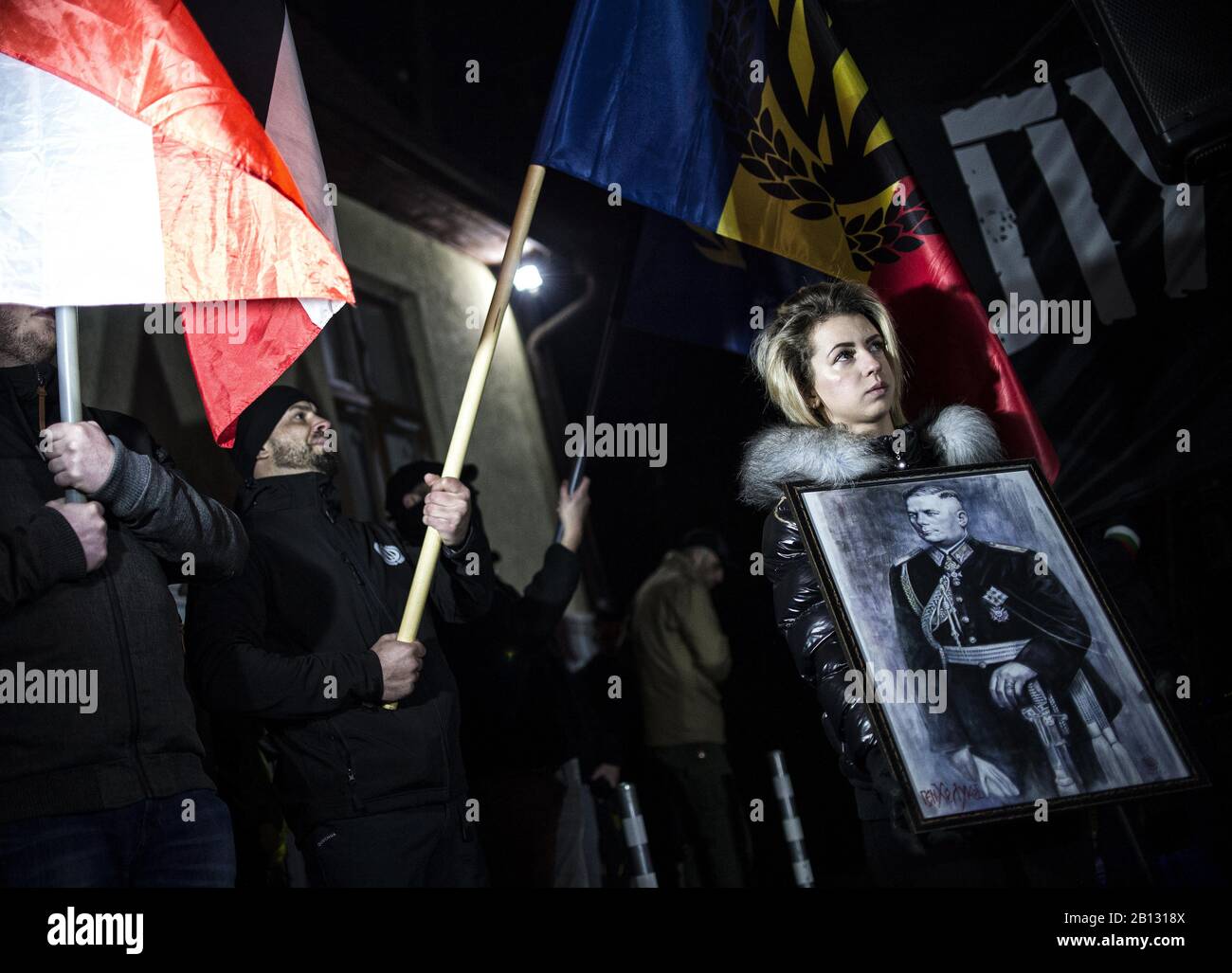 Sofia, Bulgarie. 22 février 2020. Quelques centaines de membres de plusieurs organisations nationalistes se sont réunis dans le centre de Sofia, en Bulgarie, le 22 février 2020 au cours de la marche annuelle de Lukov, commémorant le général Hristo Nikolov Lukov, qui était le chef de l'Union des légions nationales bulgares (UBNL) pendant la seconde Guerre mondiale Crédit: Borislav Troshev/Zuma Wire/Alay Live News Banque D'Images