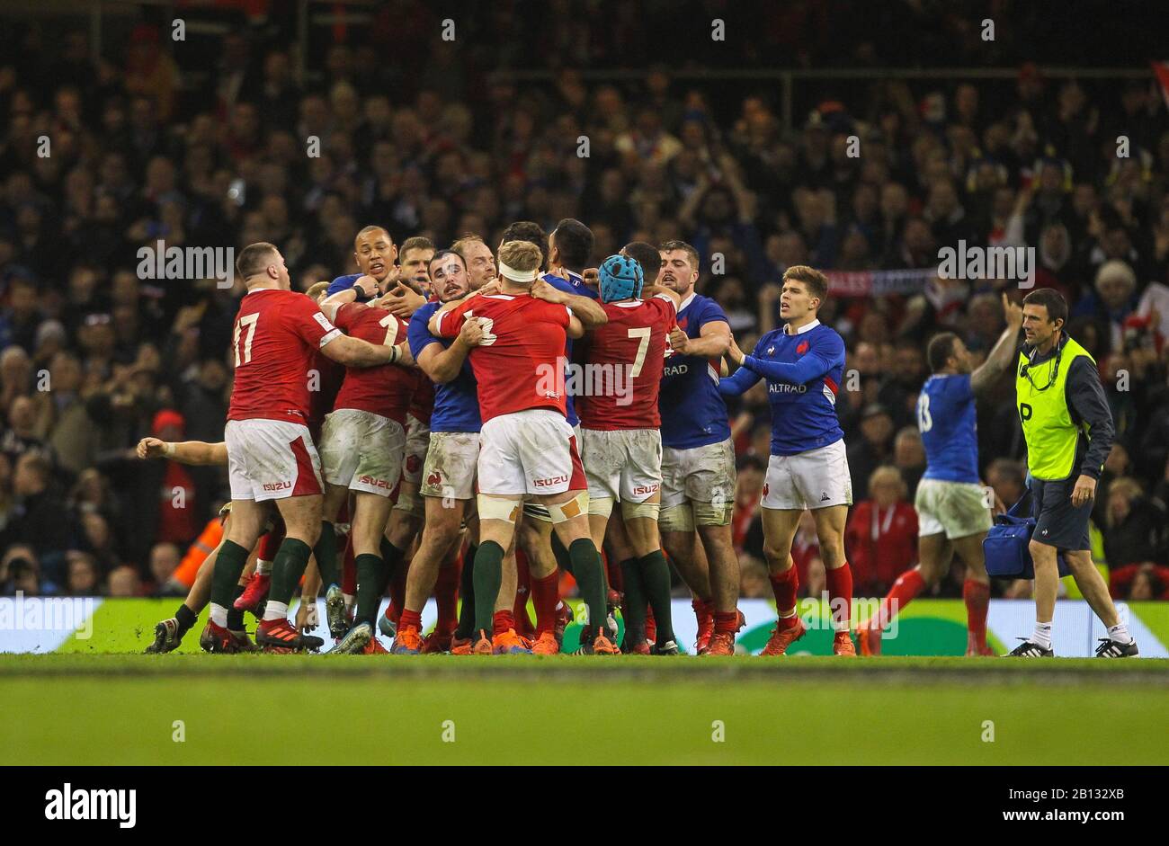 Millennium Stadium, Cardiff, Glamourgan, Royaume-Uni. 22 février 2020. International Rugby, six Nations Rugby, Pays de Galles contre la France ; Tempère l'éruption au dernier coup d'alerte : action plus Sports/Alay Live News Banque D'Images