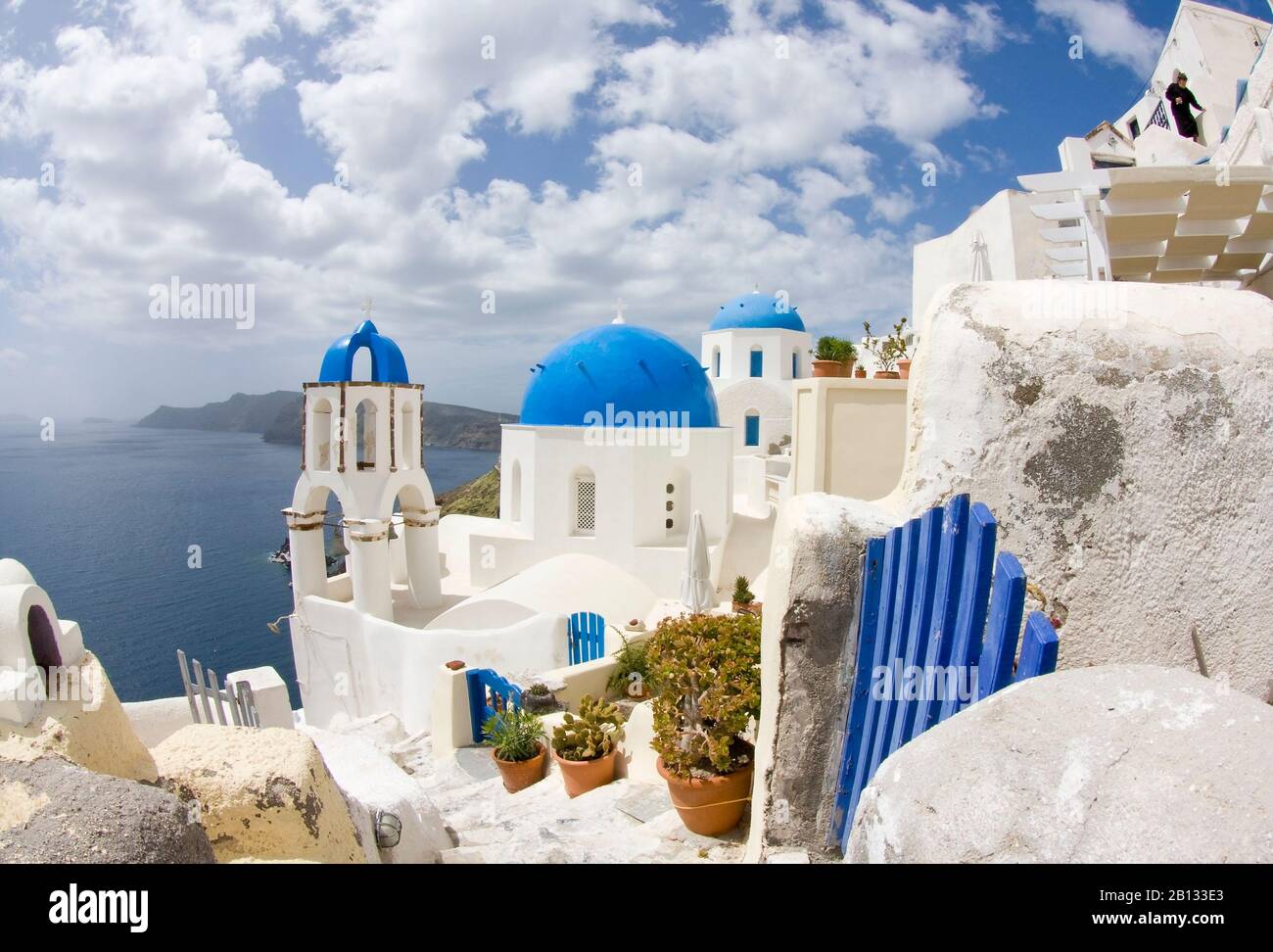 Vue sur la belle architecture de l'île de Santorin. Grèce. Banque D'Images