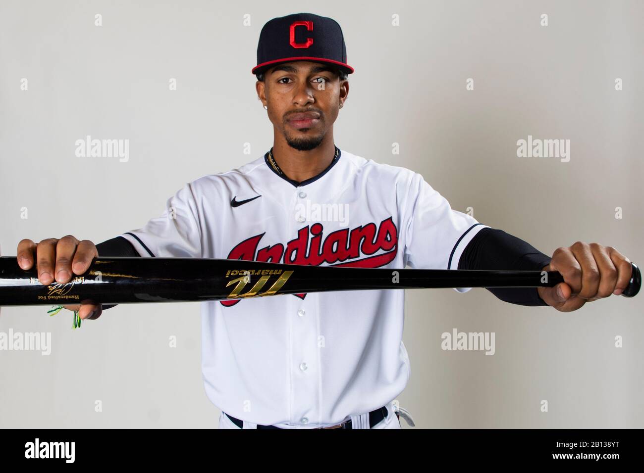 Cleveland Indians shortstop Francisco Lindor pose pour un portrait pendant la journée de photo le mercredi 19 février 2020 à Goodyear, Arizona, États-Unis. (Photo par IOS/ESPA-Images) Banque D'Images