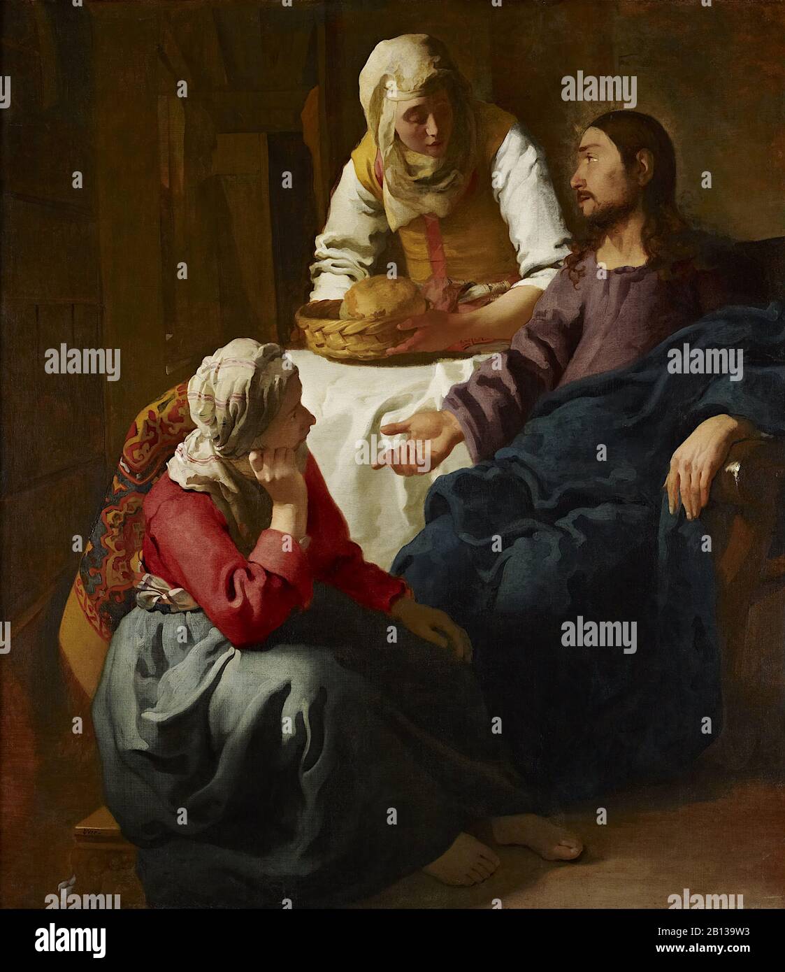 Christ dans la Maison de Martha et Marie (1655) par Johannes Vermeer, époque baroque néerlandaise du XVIIe siècle Peinture (Christ dans la Maison de Marie et Martha) Banque D'Images