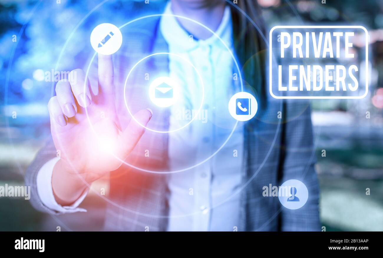 Panneau texte indiquant les prêteurs privés. Texte de photo d'entreprise une démonstration ou une organisation qui prête de l'argent à montrer Banque D'Images