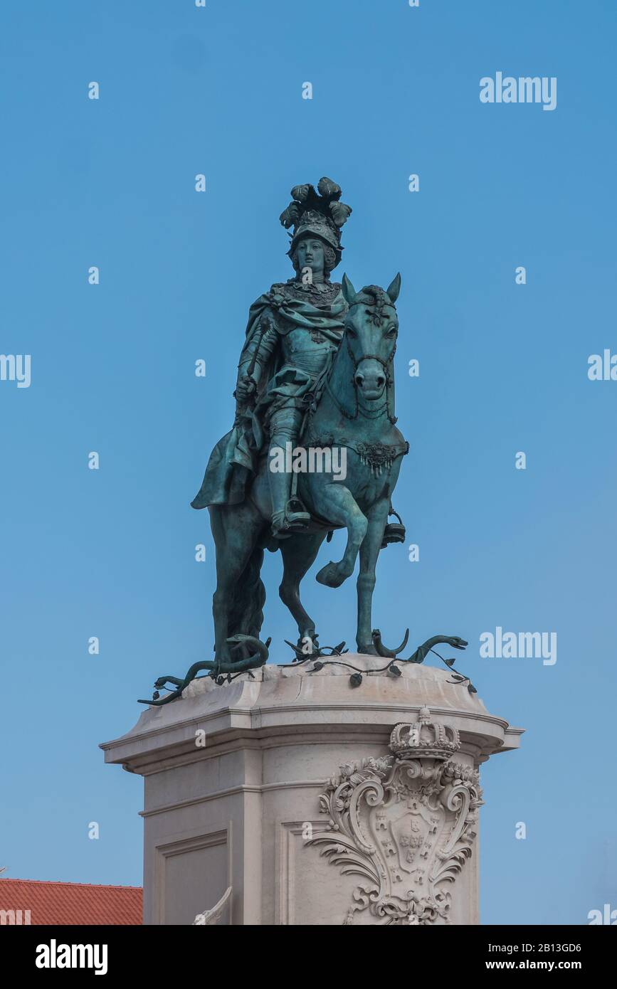 Terreiro do Paco est une statue équestre du roi Dom José qui a poursuivi la destruction du séisme de 1755 à Lisbonne Porgual Banque D'Images