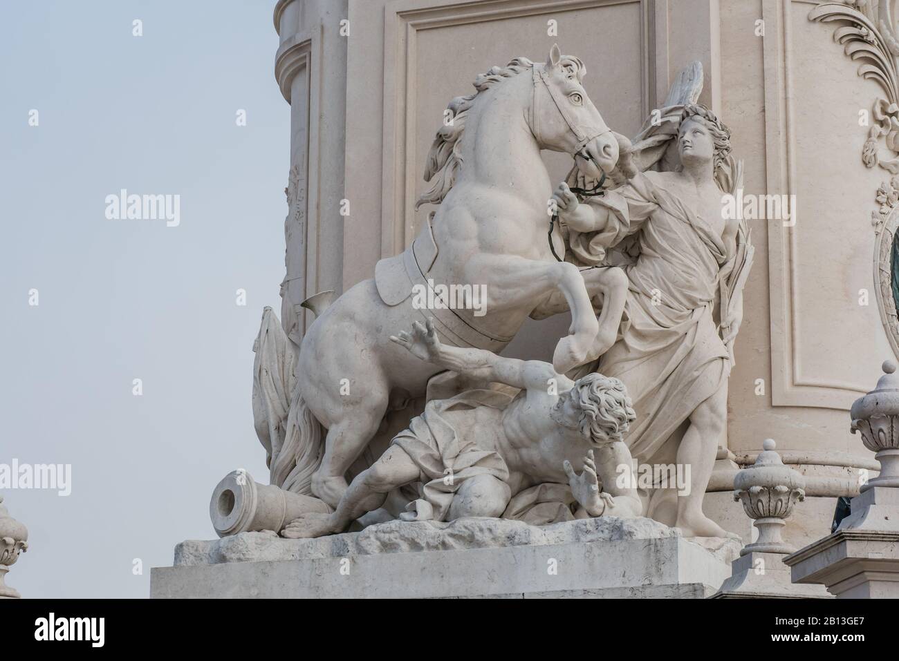 Les détails autour du Terreiro do Paco est une statue équestre du roi Dom José qui a poursuivi la destruction de 1755 quake de terre à Lisbonne Porgual Banque D'Images