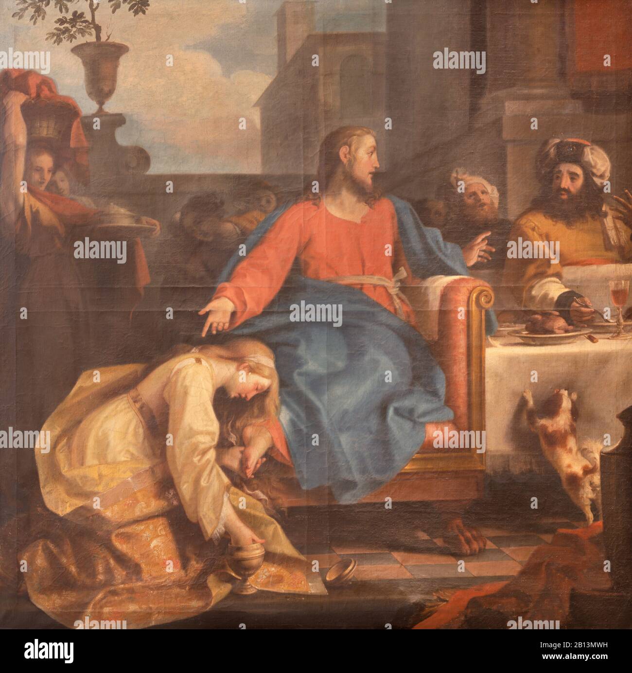 RAVENNA, ITALIE - 28 JANVIER 2020: La peinture de scène la Cène de Jésus par Simon le Pharisien de la chruque Chiesa di Santa Maria Maddalena. Banque D'Images