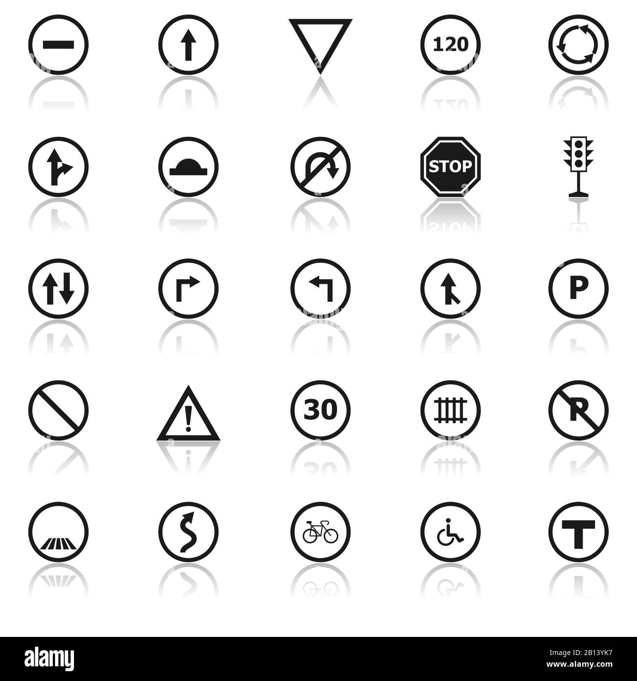 Icônes de signalisation routière avec réflexion sur fond blanc, vecteur de stock Illustration de Vecteur