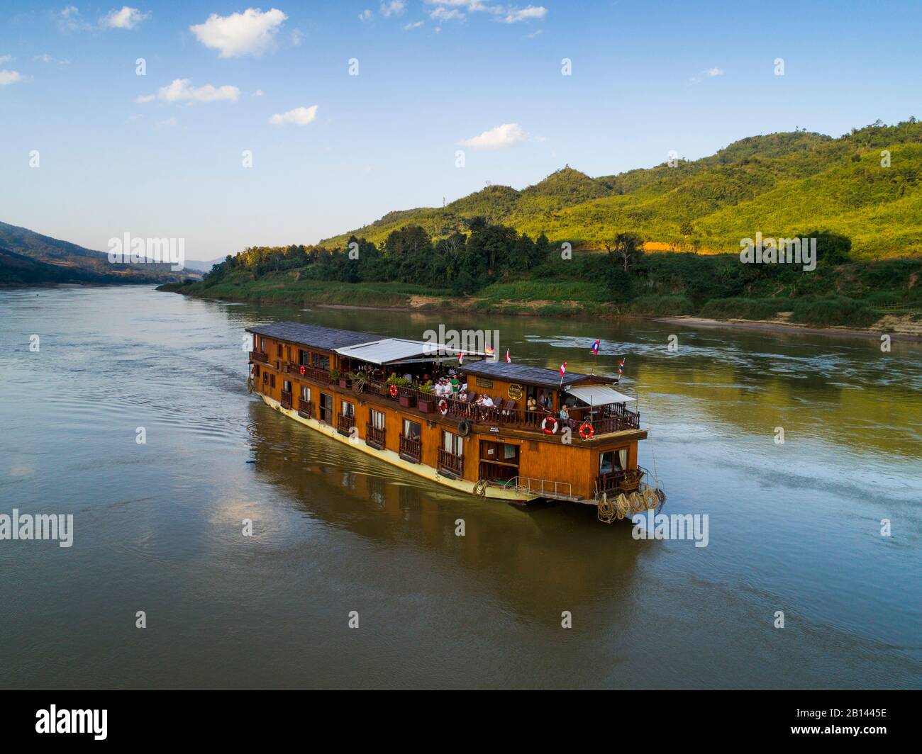 Bateau de croisière fleuve Mekong Sun sur le Mékong au Laos Banque D'Images