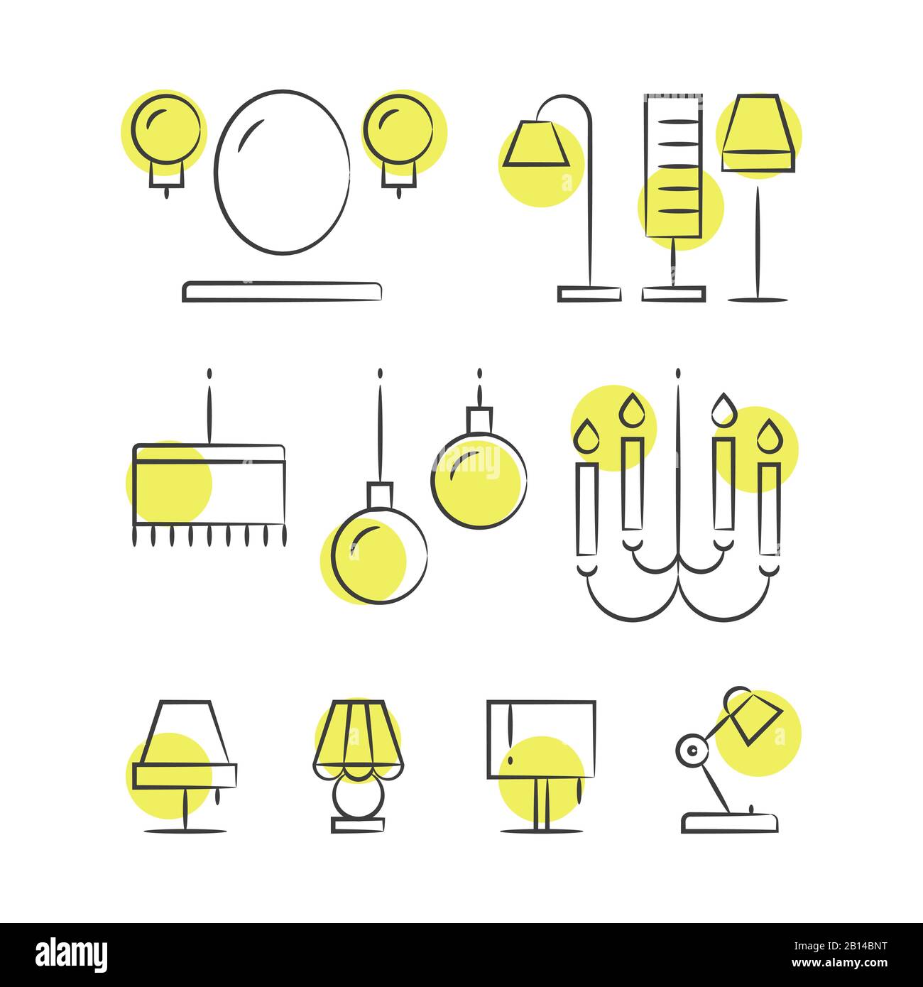 Icônes de ligne d'éclairage tracées à la main. Dessiner une lampe d'esquisse, illustration vectorielle Illustration de Vecteur