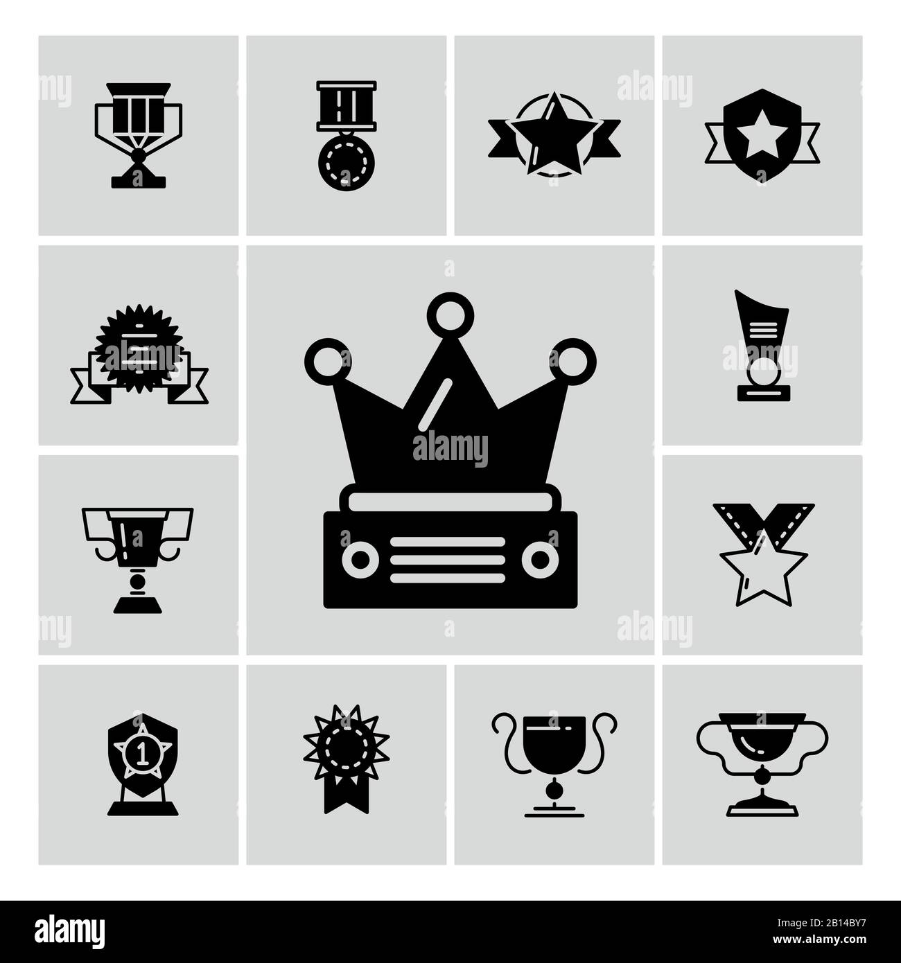 Récompenses, trophées et prix icônes noires. Symbole du gagnant et du champion. Illustration vectorielle Illustration de Vecteur