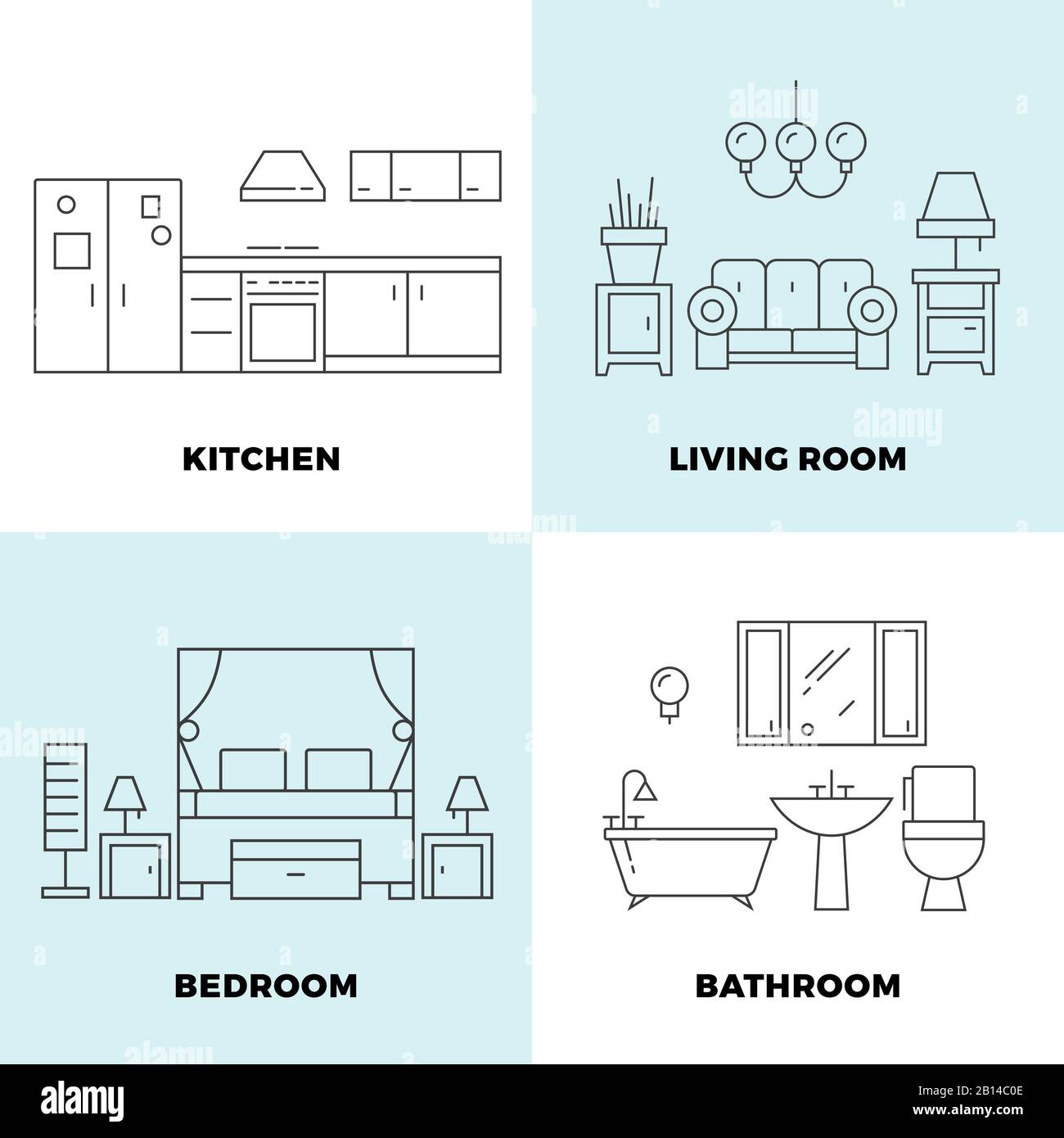 Concepts de chambres à ligne fine - conception de concept d'appartement. Meubles pour chambres à la maison. Illustration vectorielle Illustration de Vecteur Concepts de chambres à ligne fine - conception de concept d'appartement. Meubles pour chambres à la maison. Illustration vectorielle Illustration de Vecteur