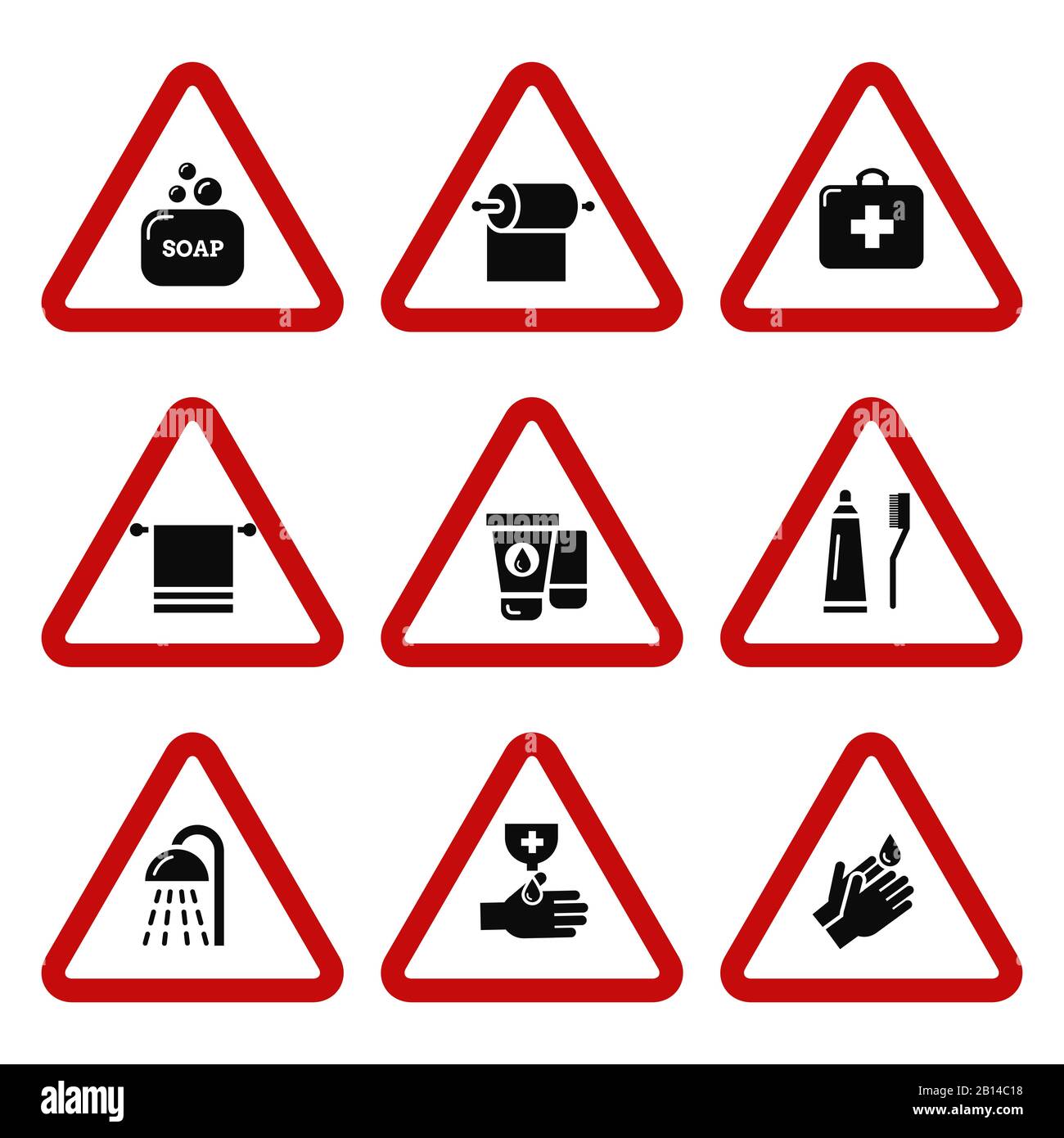 Hygiène, protection contre les bactéries icônes d'attention. Antiseptique pour les mains. Illustration vectorielle Illustration de Vecteur