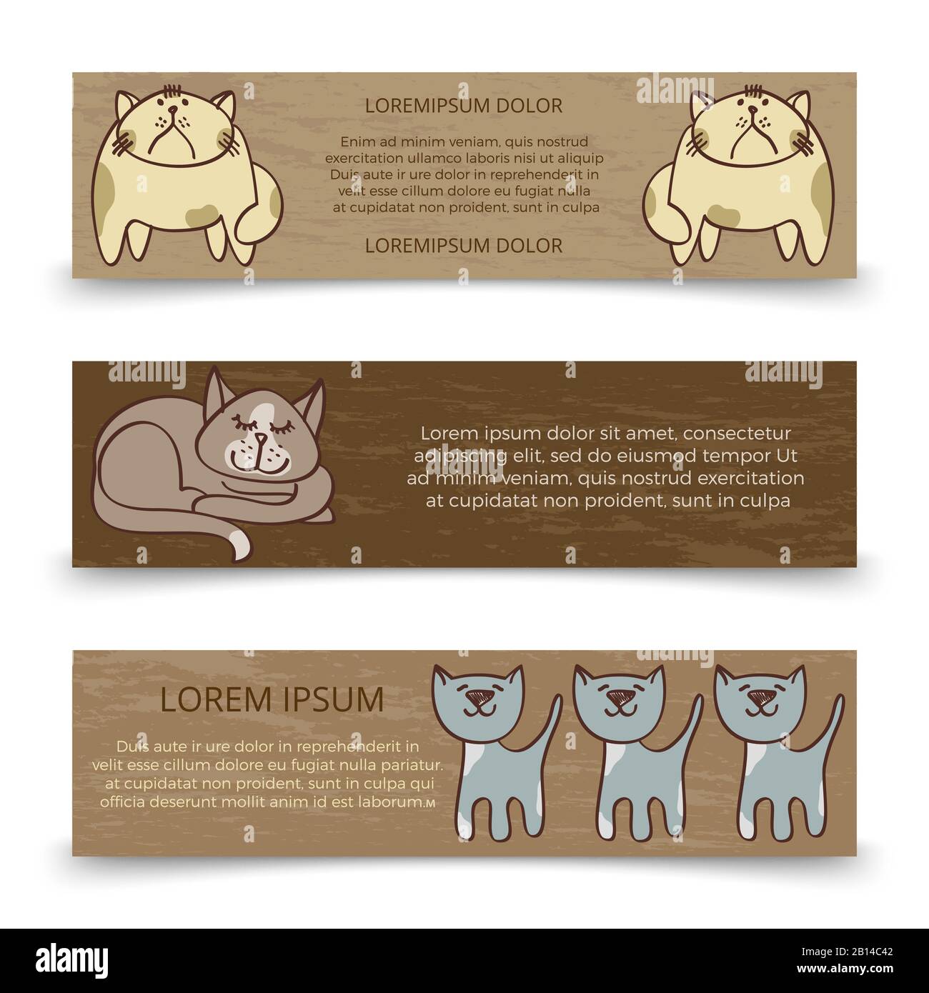 Mignons chats dessinés à la main modèle de bannières. Jeu de cartes avec chats. Illustration vectorielle Illustration de Vecteur