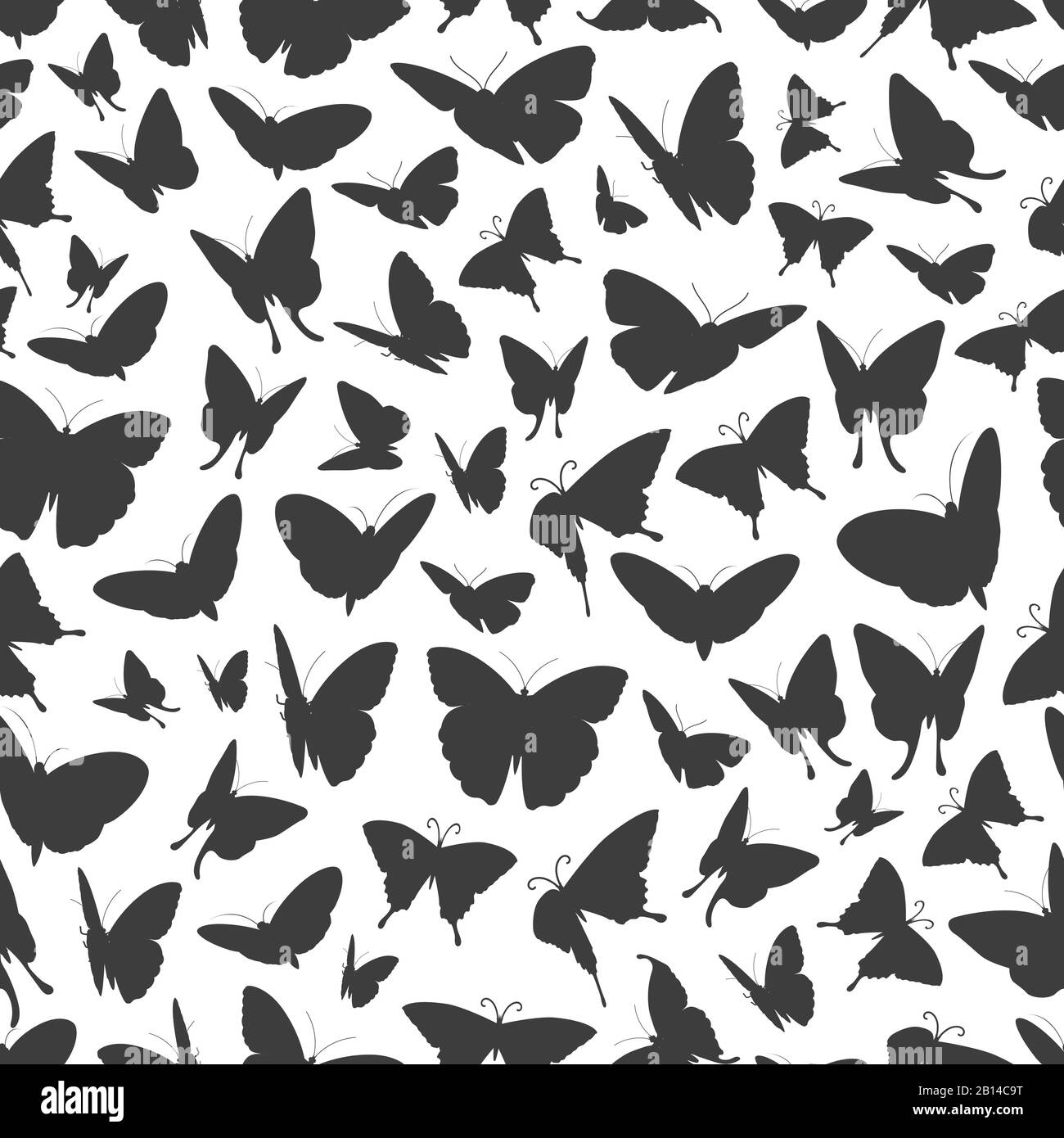Volants papillons silhouettes sans couture. Fond monochrome illustration vectorielle transparente Illustration de Vecteur