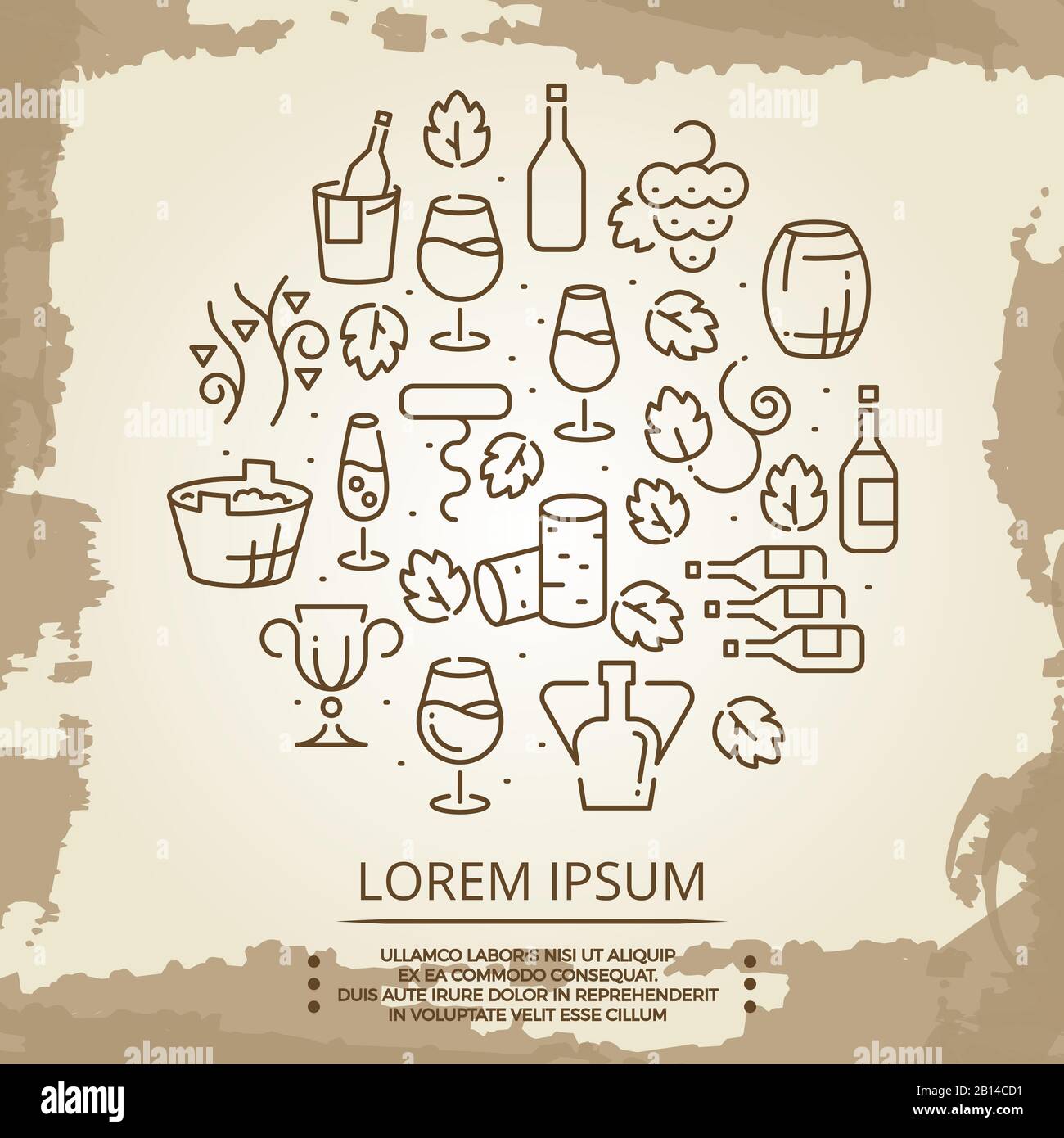 Affiche vintage avec boissons - logo vin sur fond vintage. Boisson à base de vin d'époque, affiche pour le menu. Illustration vectorielle Illustration de Vecteur