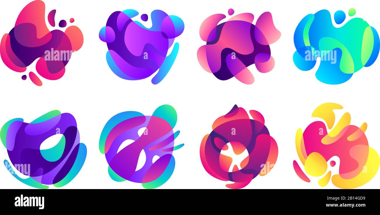 Formes de fluides organiques. Dégradés colorés, flou liquide et couleur floue forment un ensemble d'illustrations vectorielles abstraites isolées Illustration de Vecteur