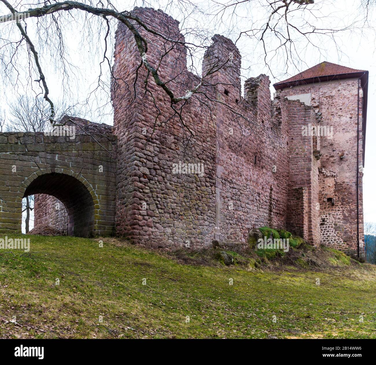 Ruines château médiéval de Pecka en Bohême de l'est sous les montagnes de Krkonose, tchèque. Banque D'Images