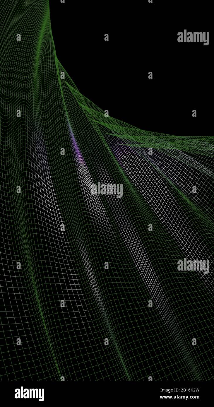 Surface verte de la grille sur fond noir - illustration du rendu tridimensionnel Banque D'Images