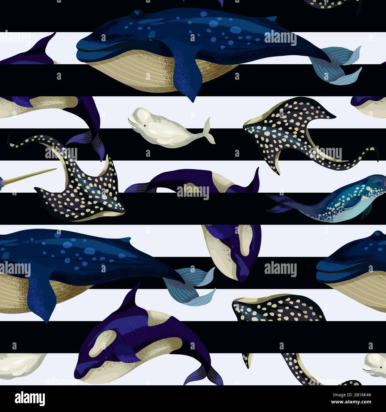 Modèle sans couture avec baleines, poissons de dévorer, orca et poulpe. Vecteur. Illustration de Vecteur