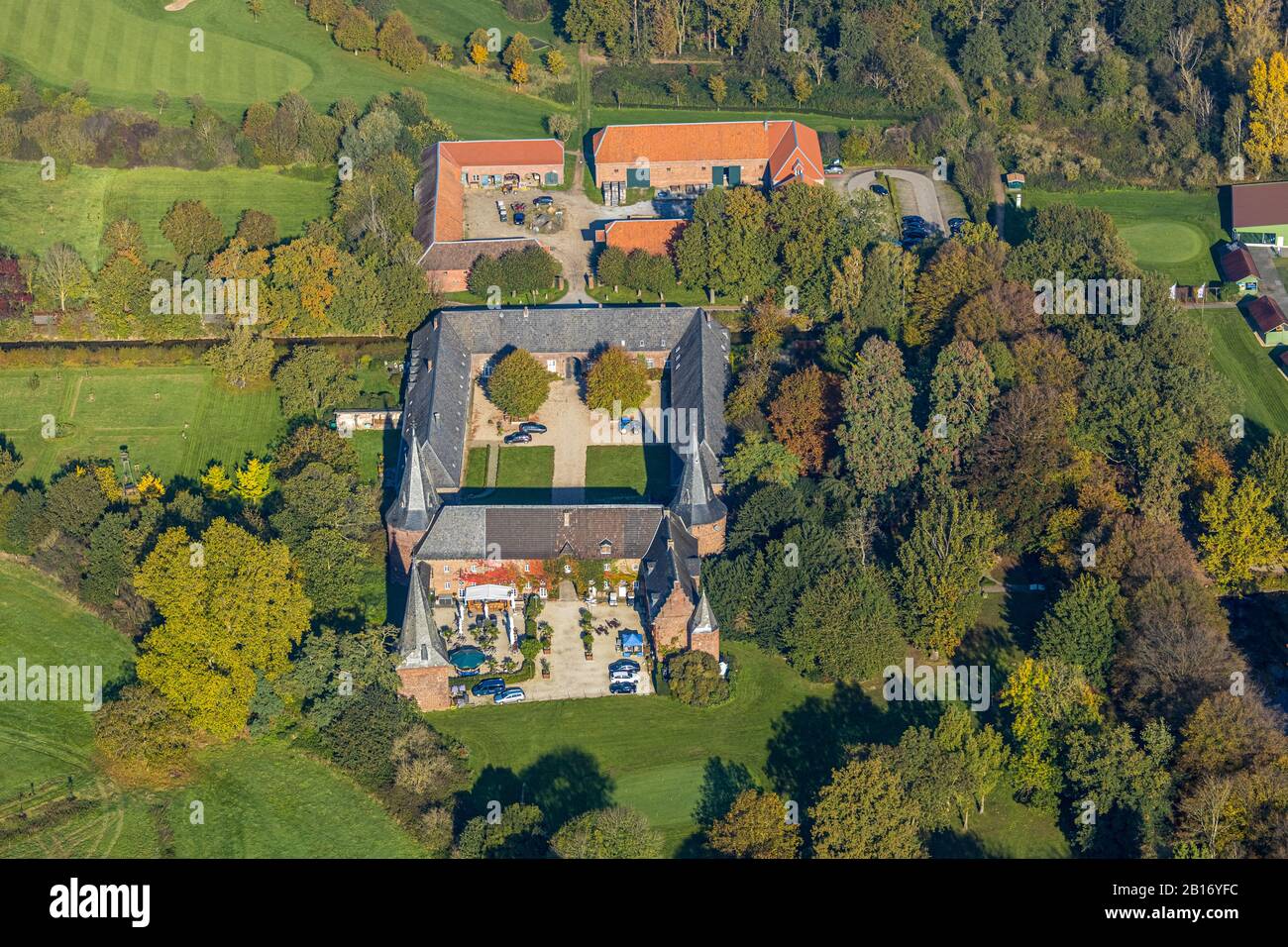 Vue Aérienne, Château De Haag, Terrain De Golf Gueldre, Terrain De Golf, Gueldre, Bas-Rhin, Rhénanie-Du-Nord-Westphalie, Allemagne, Bartelter Weg, Jardin De Bière, Coulé Banque D'Images