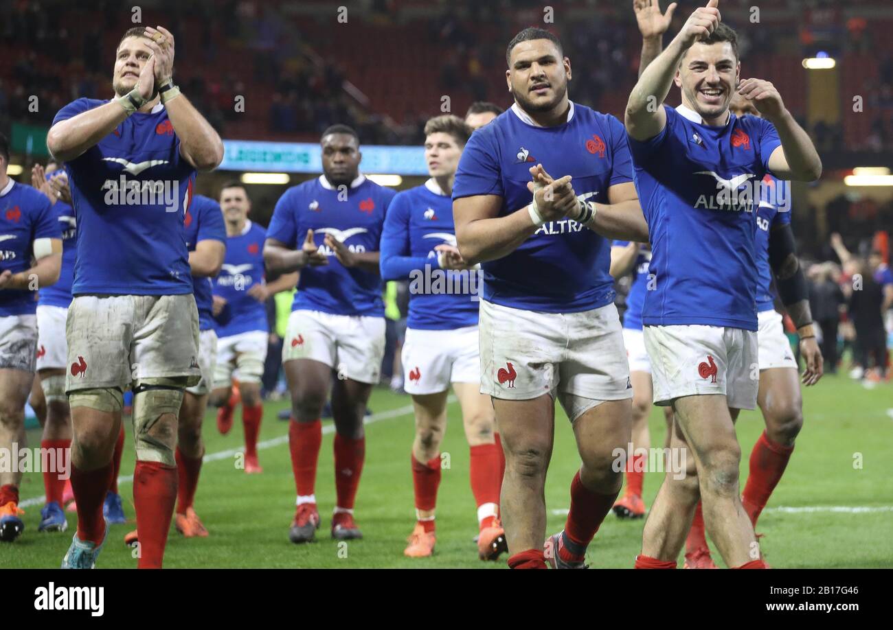 Team France pendant la Guinness Six Nations 2020, match de rugby entre le Pays de Galles et la France le 22 février 2020 au Principauté Stadium de Cardiff, Pays de Galles - photo Laurent Lairys / DPPI Banque D'Images