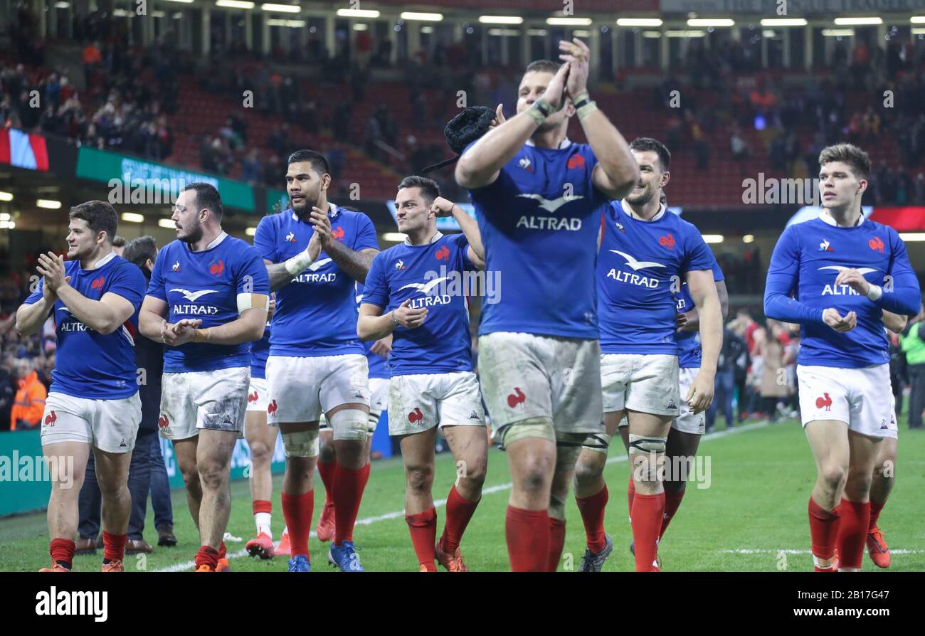 Team France pendant la Guinness Six Nations 2020, match de rugby entre le Pays de Galles et la France le 22 février 2020 au Principauté Stadium de Cardiff, Pays de Galles - photo Laurent Lairys / DPPI Banque D'Images