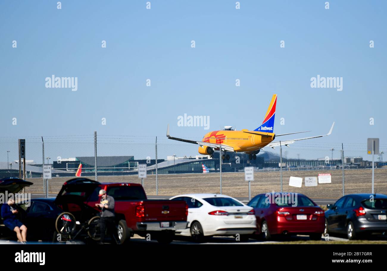 Vol de Southwest Airlines à l'aéroport international de Washington-Baltimore, MD, États-Unis. Banque D'Images