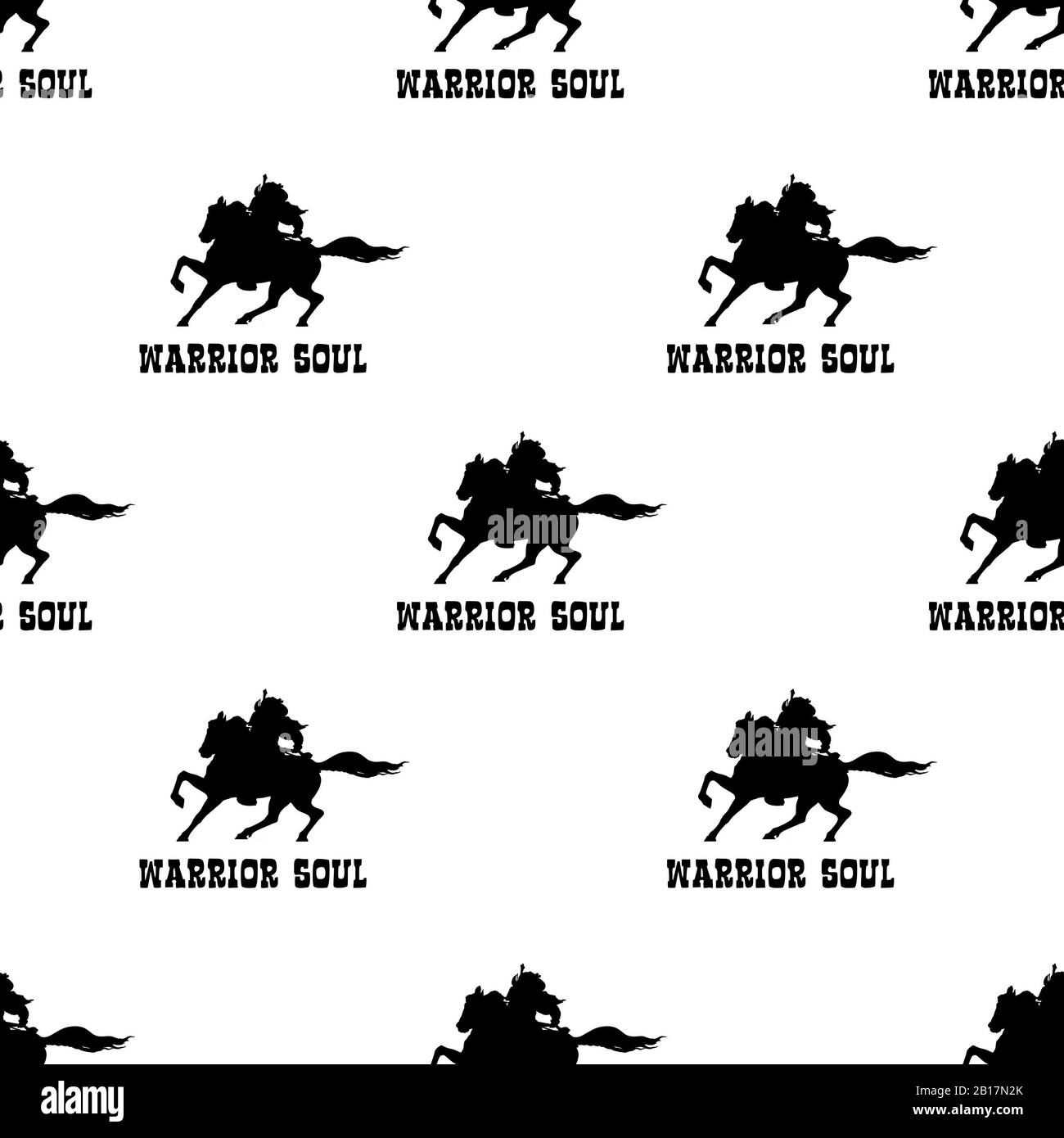 Persévérance ou concept motivationnel guerrier à cheval graphique illustration de modèle sans couture en noir et blanc Banque D'Images