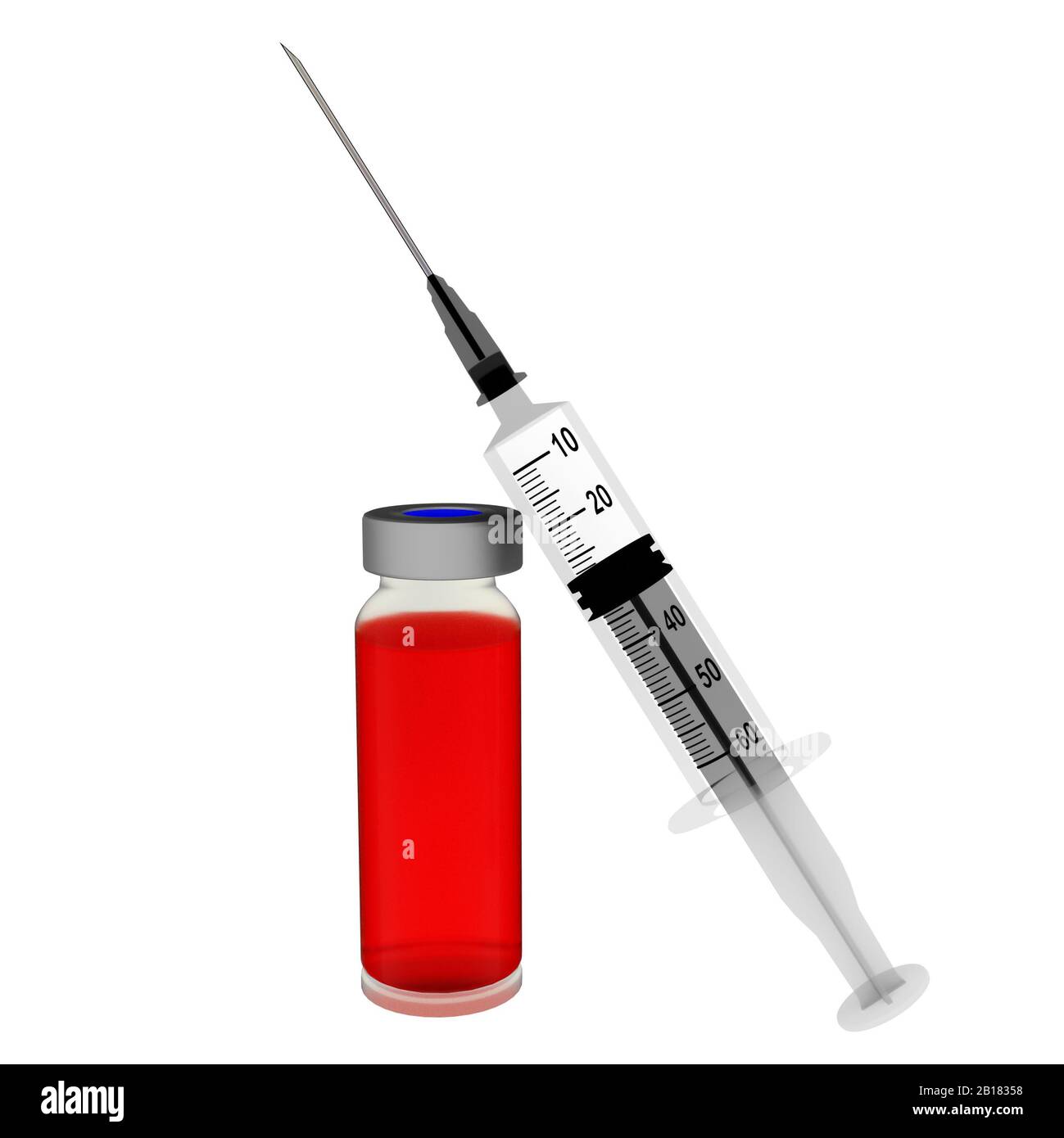 flacon d'injection de seringue liquide rouge neddle isolé arrière-plan de la pharmacie - rendu tridimensionnel Banque D'Images