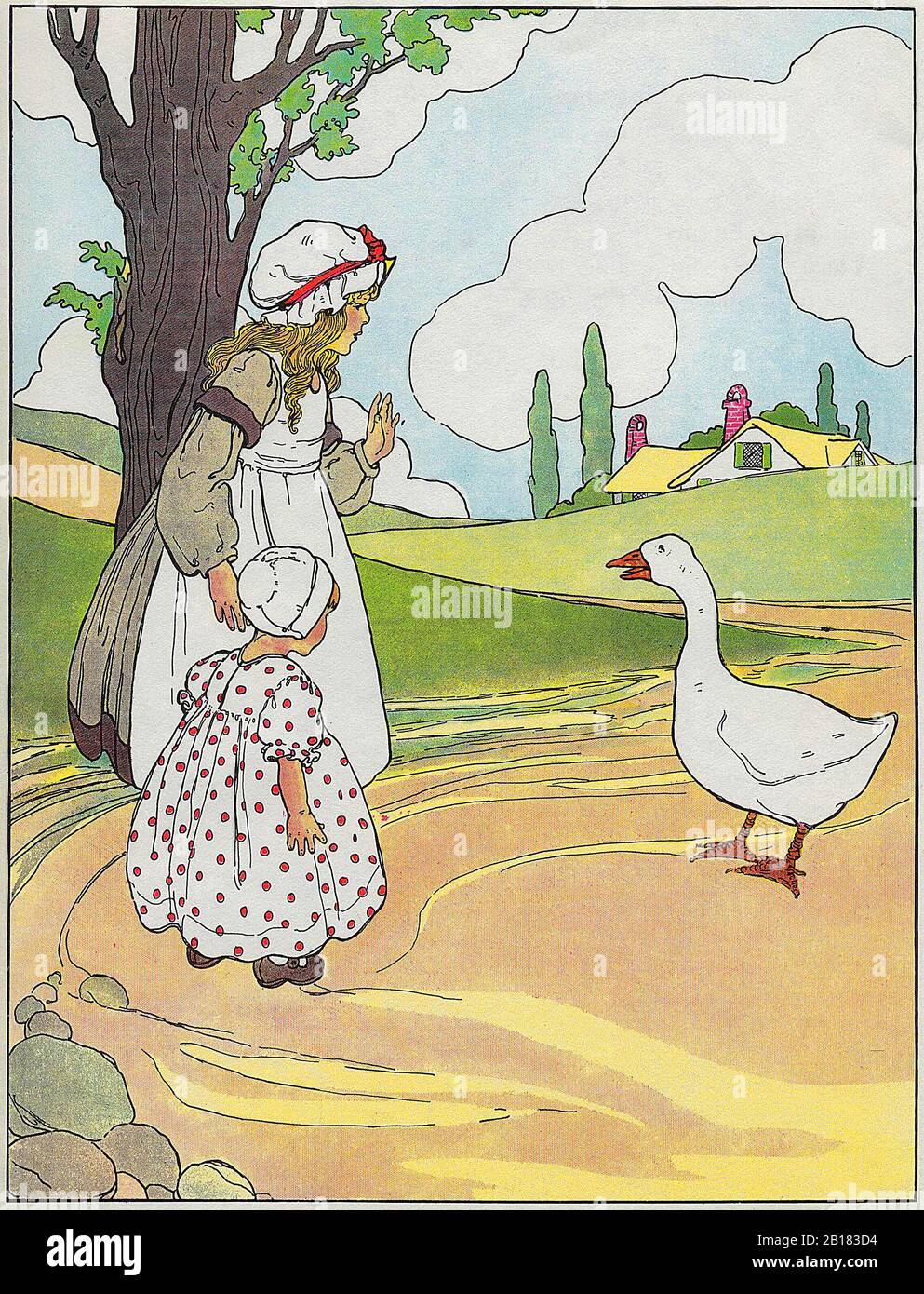 Goosey, goosey, gander, Whither dost Tu errer? - La Vraie Pépinière D'Oies Mères Rhyme Illustration De Blanche Fisher Wright Vers 1915 Banque D'Images