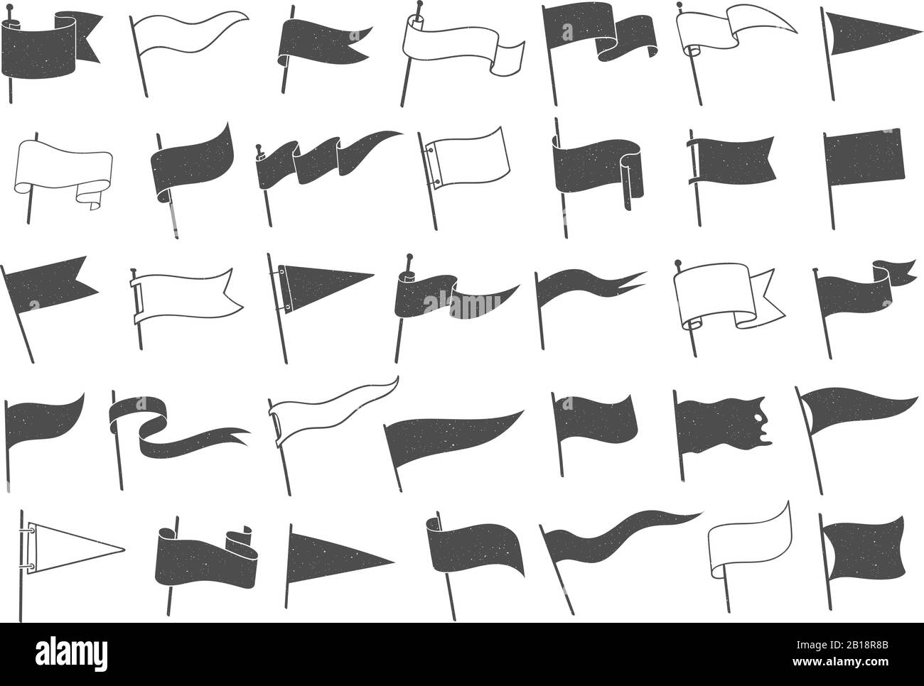 Silhouette de drapeau rétro. Vintage waving drapeaux, bannière déchirée et drapeau grunge symbole isolé vecteur ensemble Illustration de Vecteur