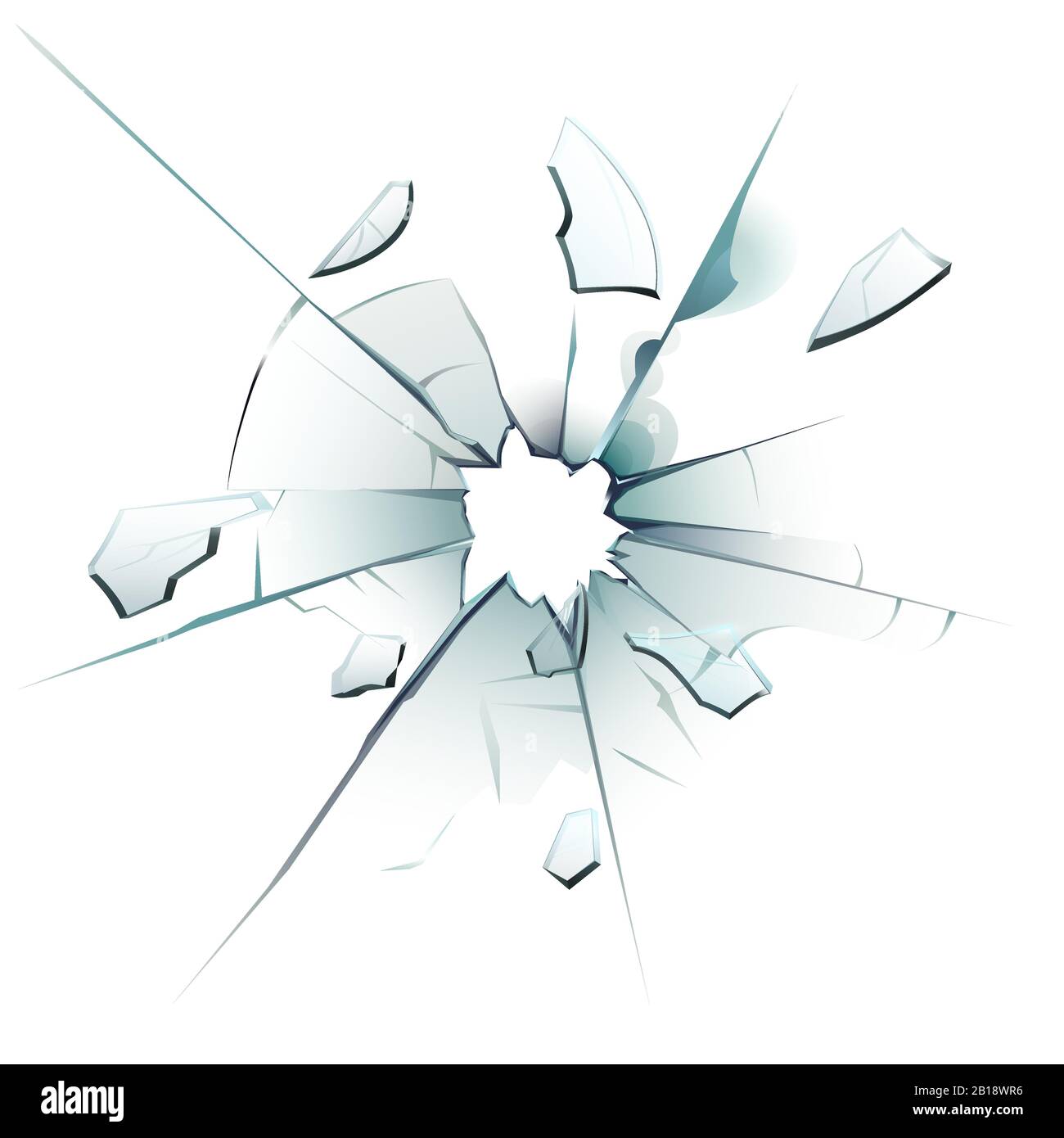 Fenêtre brisée. Le verre fissuré, les fissures dans les trous de la balle et le verre de surface vitré cassé shards l'illustration vectorielle isolée réaliste Illustration de Vecteur