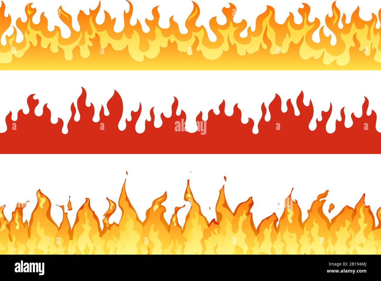 Bannière incendie. Bordure de flamme, silhouette flamboyante ou flammes éternelles. Jeu d'illustrations de bannières en enfer Illustration de Vecteur