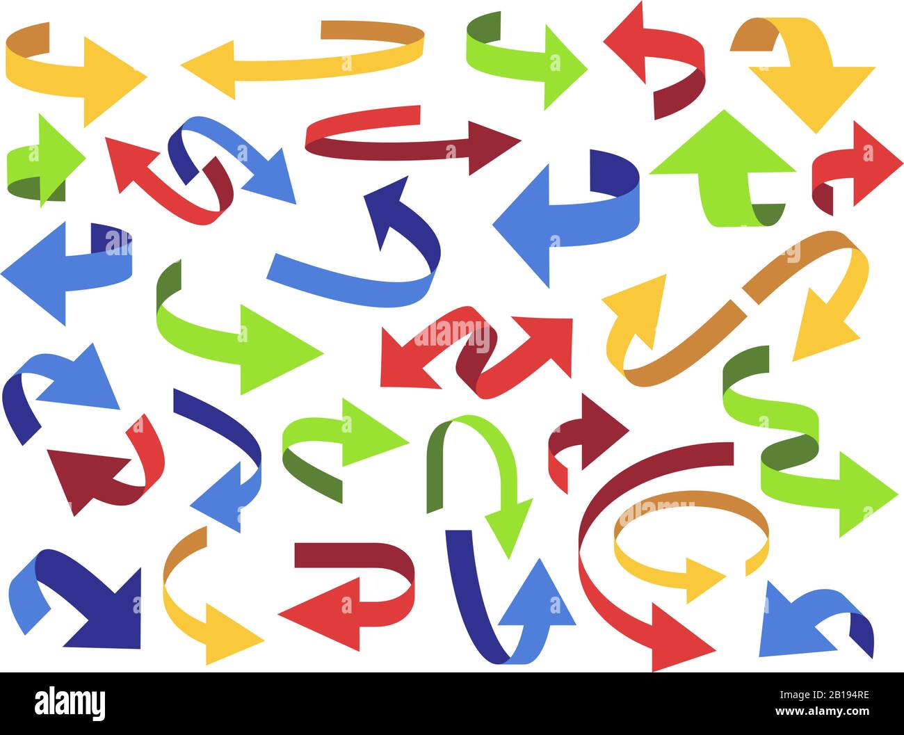 Flèche en 3 dimensions du ruban. Retourner les flèches, le pointeur coloré et l'icône ouverte. Jeu de symboles vectoriels de flèche de ruban incurvé Illustration de Vecteur