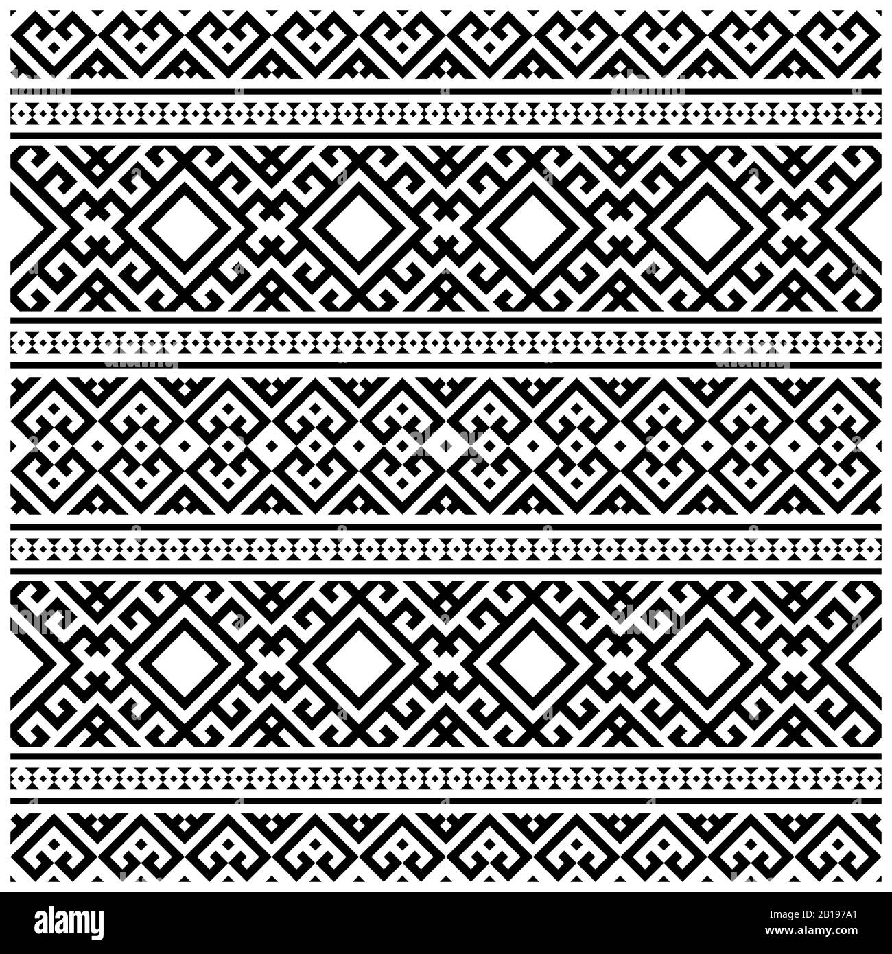 Motif Aztèque À Rayures Ethniques. Motif tribal ethnique sans couture Illustration vectoriel en noir et blanc Banque D'Images