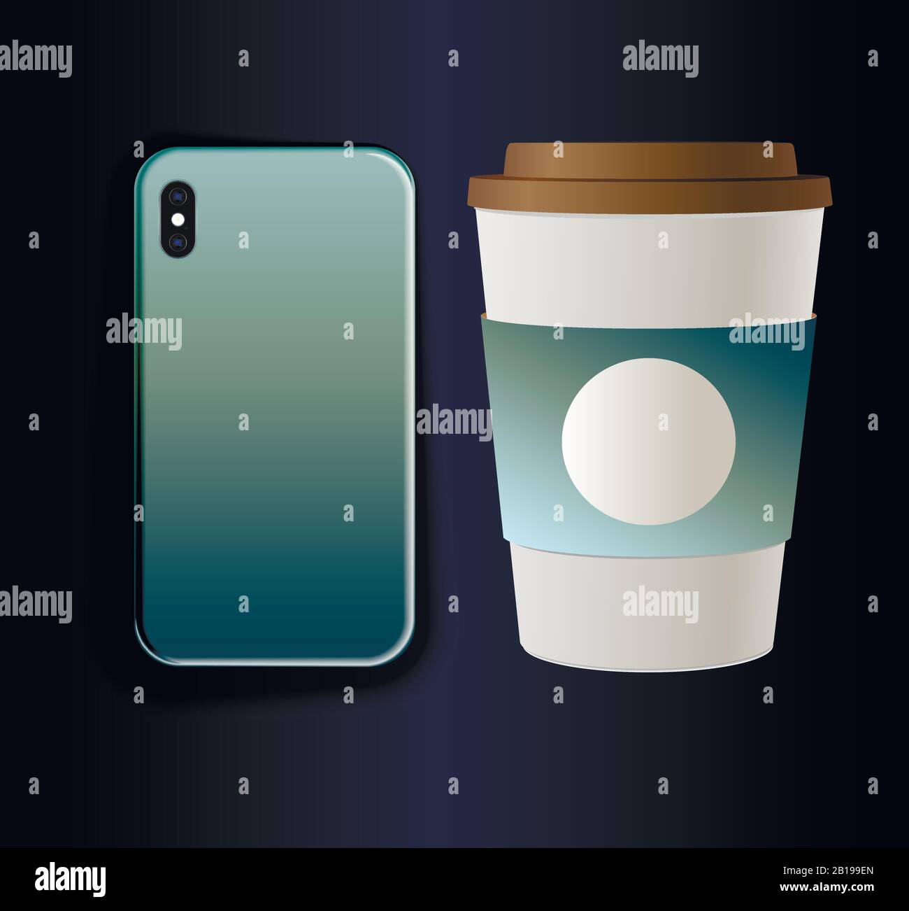 Étui pour smartphone à dégradé de gris et tasse à café en carton Illustration de Vecteur