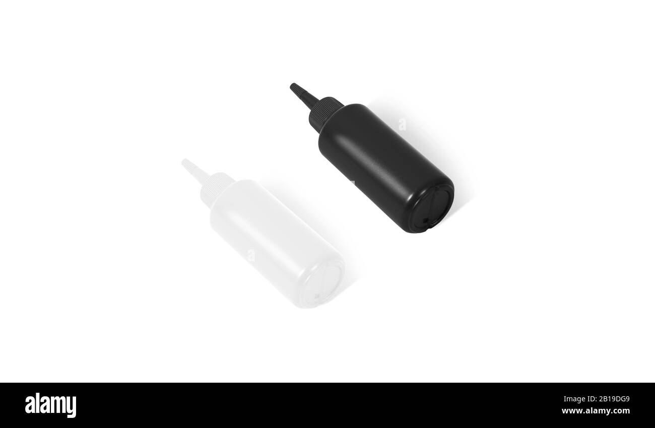 Kit de maquette de bouteille de sauce pressée noir et blanc vierge, isolé Banque D'Images