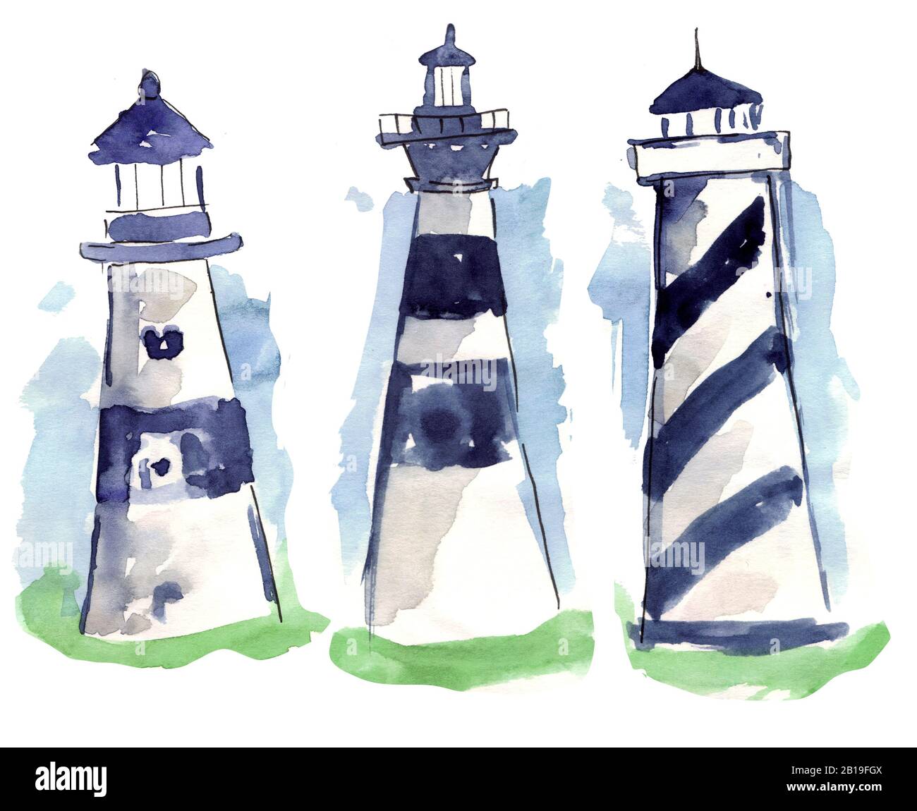 phare sur fond bleu de la mer et du ciel, illustration de l'aquarelle Banque D'Images