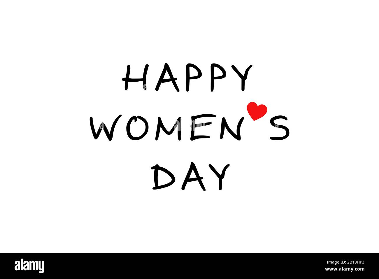 Texte « Happy Women's Day » avec cœur rouge pour carte de vœux. Phrases calligraphiques romantiques pour mars 8 isolées sur fond blanc. Banque D'Images
