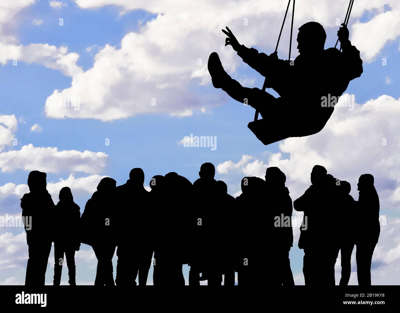 Démarquez-vous du concept d'illustration de silhouette graphique de foule en noir et blanc Banque D'Images